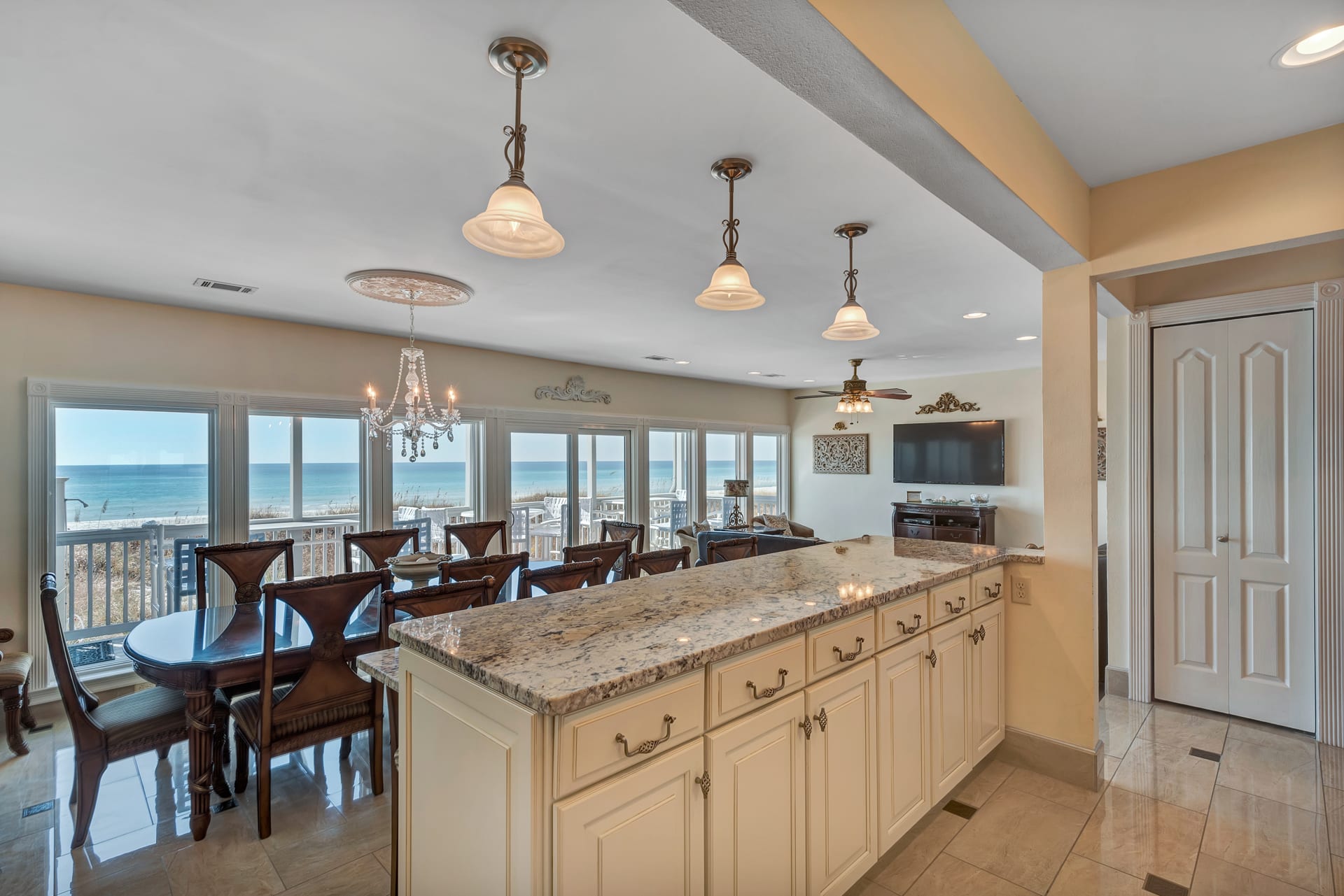 View of Ocean from Kitchen through Floor-to-Ceiling Windows