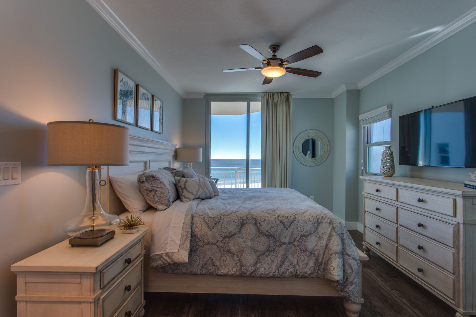 Curl up in bed and gaze out to sea!  Or crack open the door and let the crashing waves put you to sleep.  =)