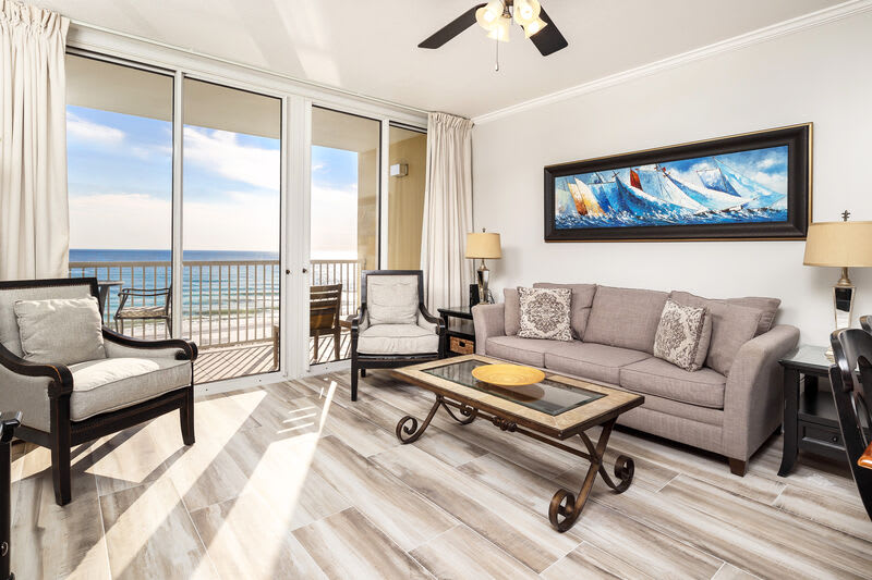 Living Room with Private Balcony - 
Waters Edge Resort Unit 412 Fort Walton Beach Okaloosa Island Vacation Rentals