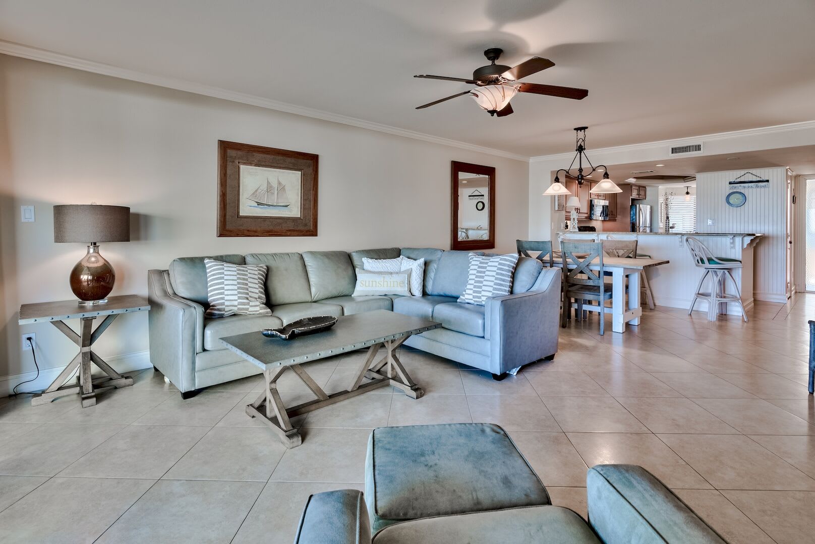 View of living area, dining and the Kitchen