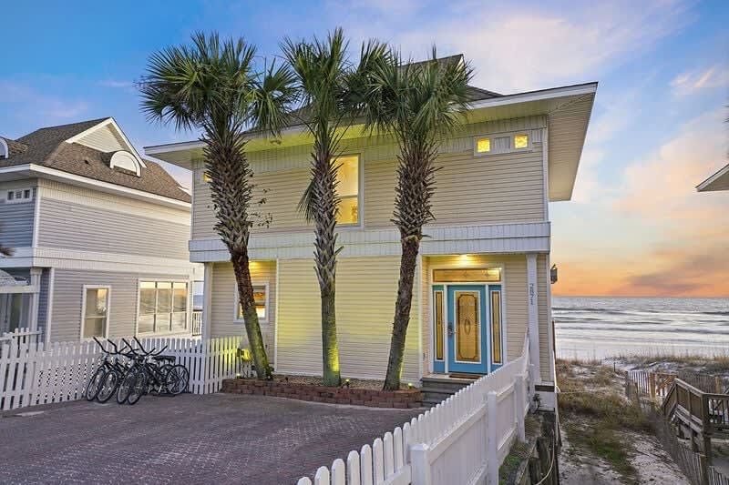 Front of house at sunset