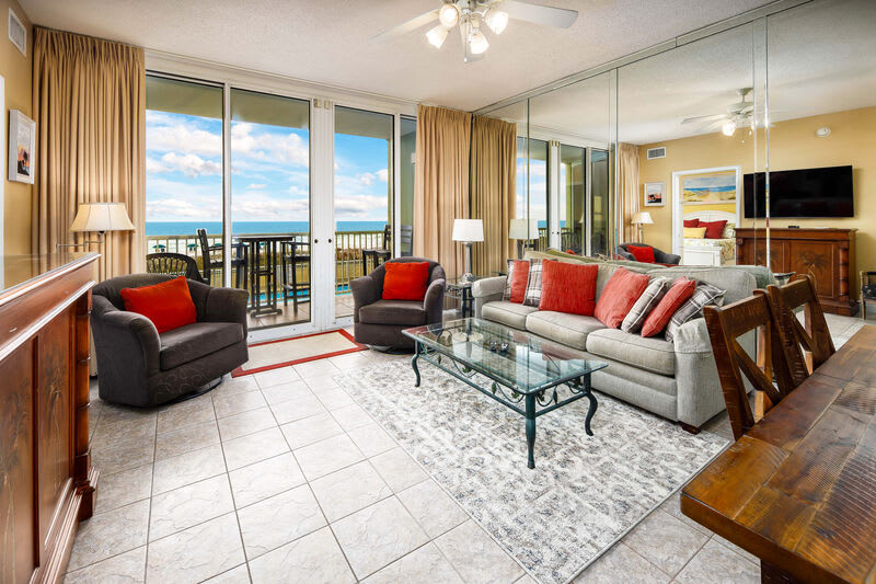 Living Room with Private Balcony - Waters Edge Resort Unit 212 Fort Walton Beach Okaloosa Island Vacation Rentals