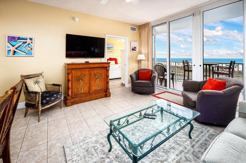 Living Room with Private Balcony - Waters Edge Resort Unit 212 Fort Walton Beach Okaloosa Island Vacation Rentals