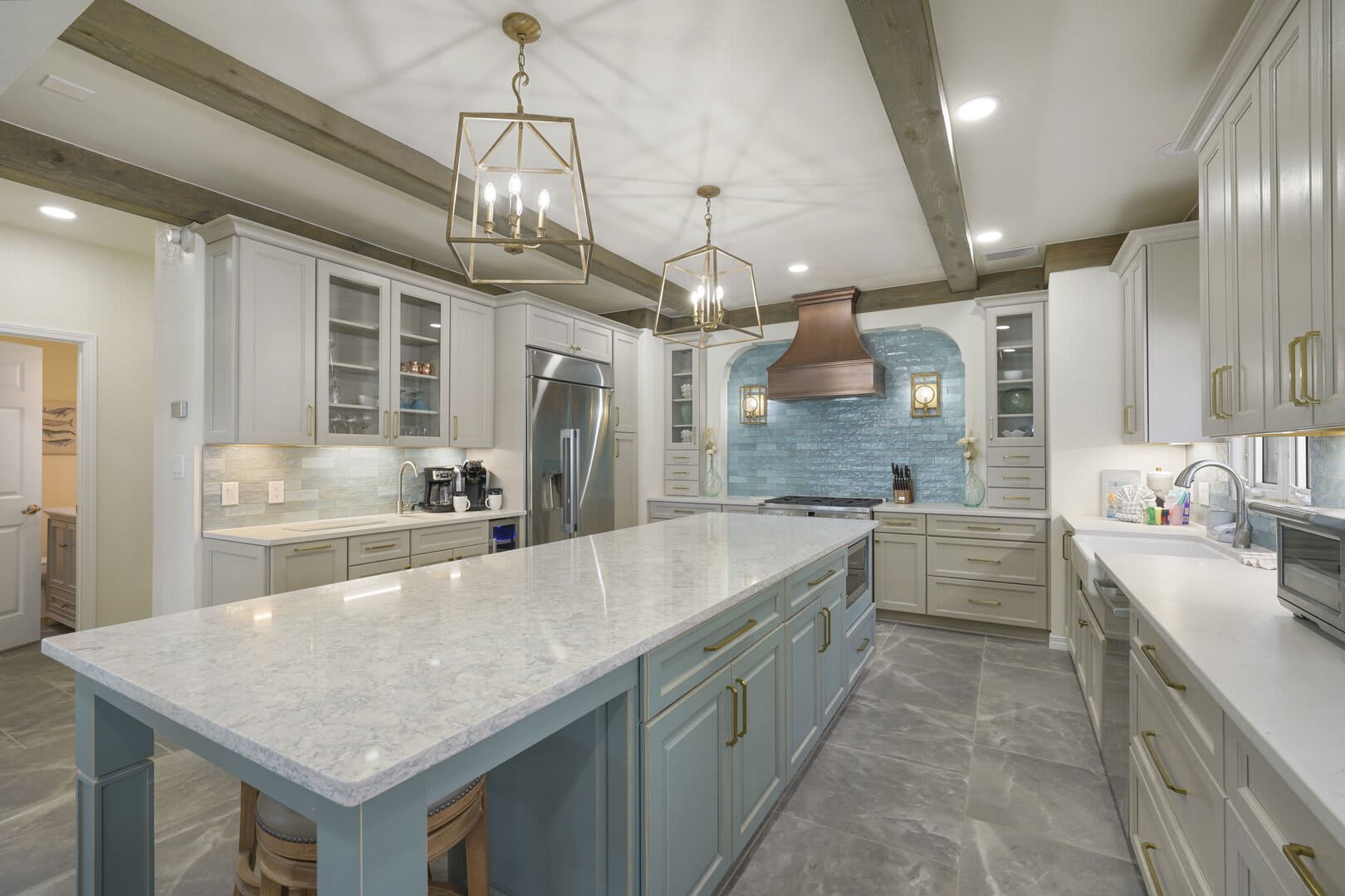 Here is another view of the kitchen that shows the beautiful new bar area.