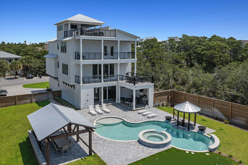 Deja Blue - Extravagant Vacation Beach House with Private Pool with Swim Up Bar, Putting Green, Sand Volleyball, and Rooftop Grill in Blue Mountain Beach, Florida - Five Star Properties Destin/30A