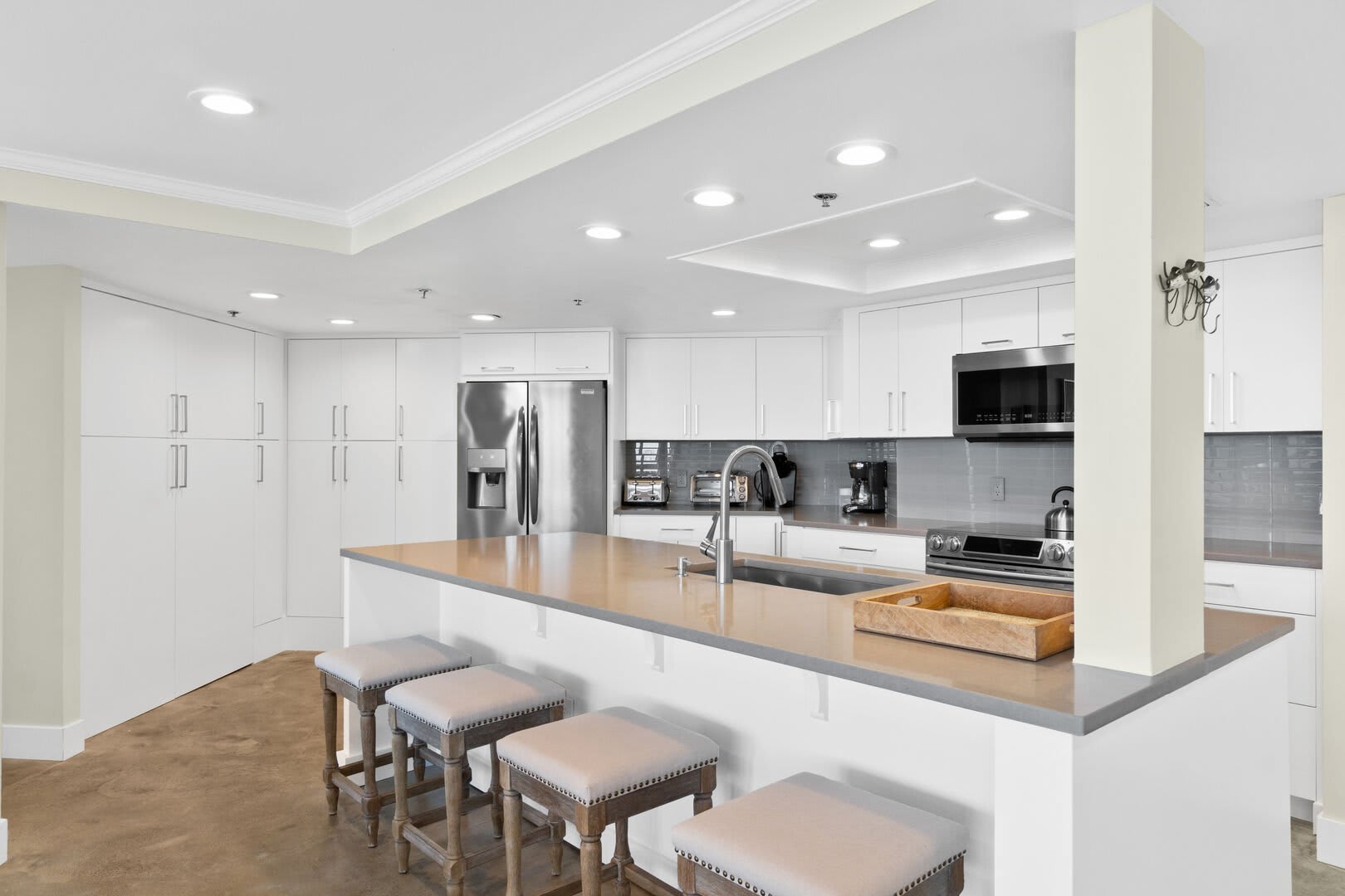 Enjoy this amazing kitchen set up for preparing a full blown multi course meal or just a quick hit it and go breakfast or lunch. Don't forget that view!