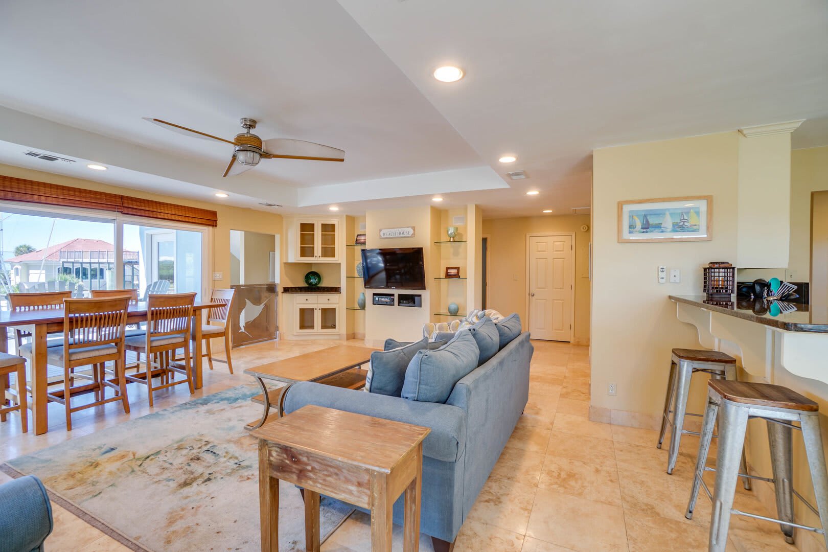 Living Room, breakfast bar and dining room.