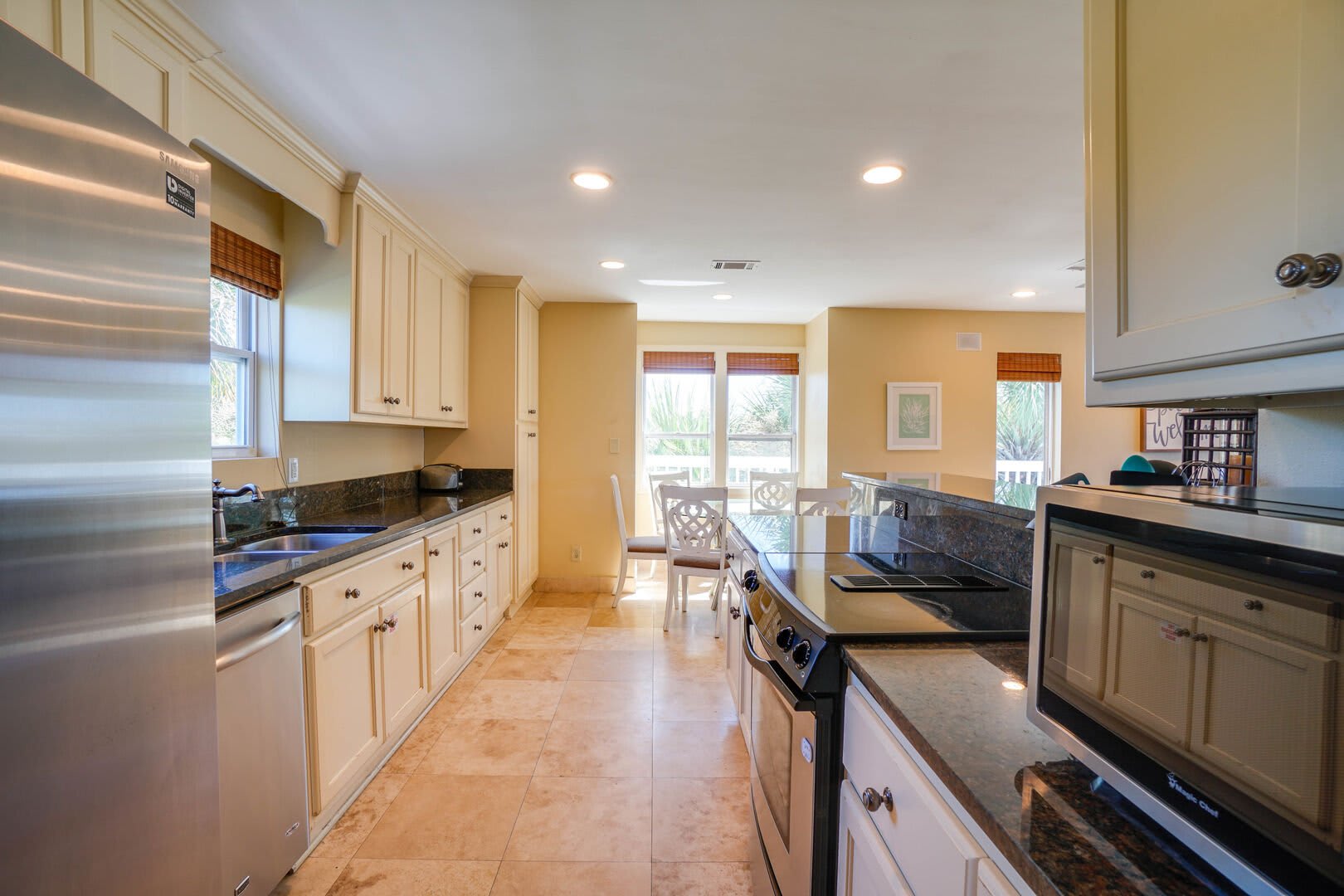 Large and roomy kitchen for easy meal prep. All Stainless steel appliances. Fully stocked.