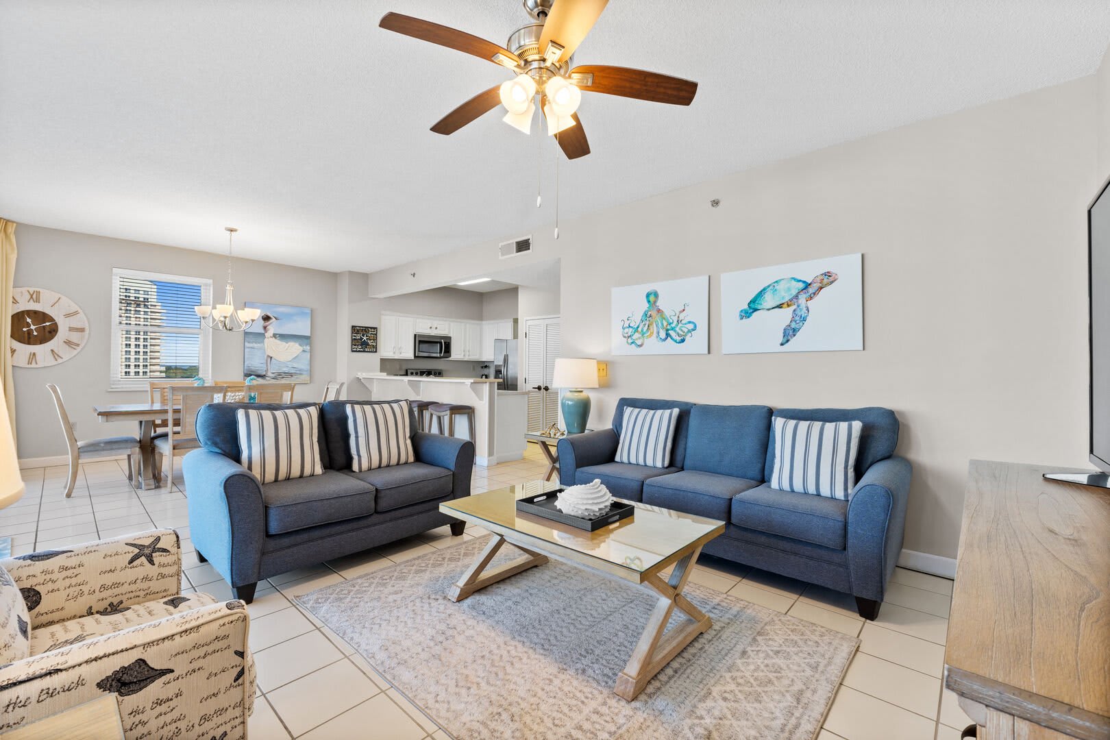 The living room affords you plenty of space to enjoy some relaxation or entertain with great conversation and friendship.
