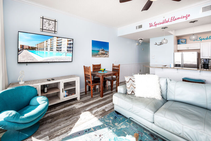 Living Room with Balcony - Waters Edge Resort unit 613 Okaloosa Island Fort Walton Beach Vacation Rentals by Sunset Resort Rentals