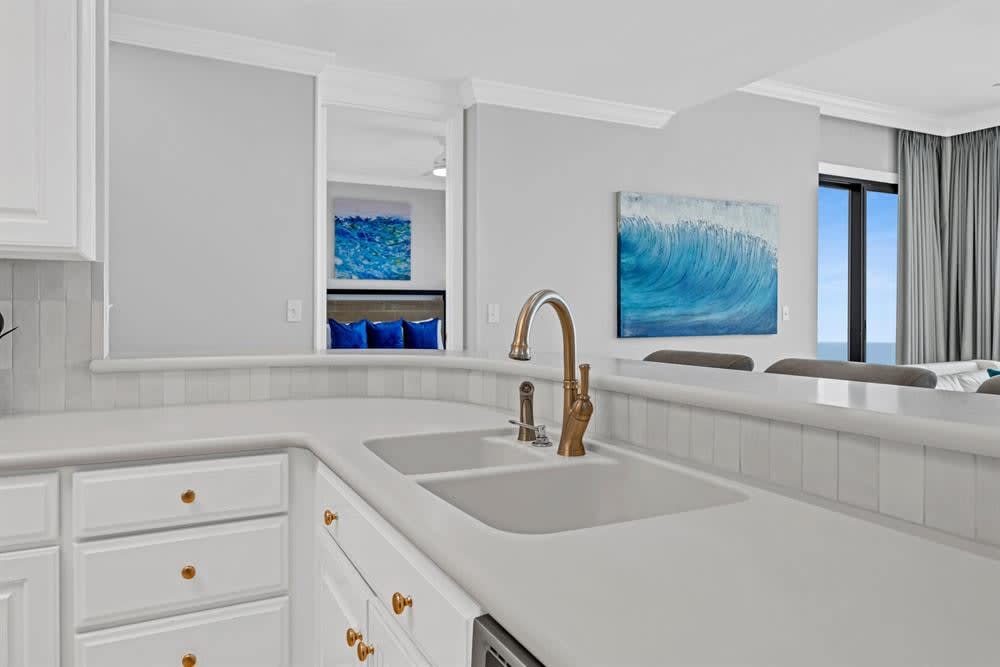 Beautifully updated kitchen open to the water views.