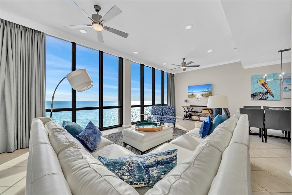 Beautiful leather sectional - the perfect spot to settle in and enjoy the view!