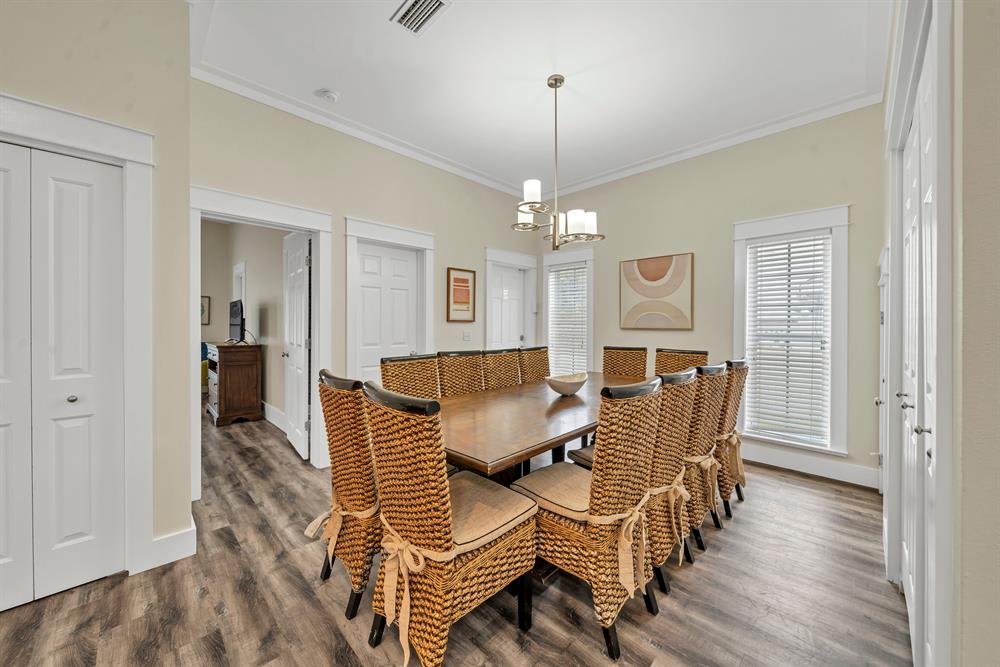 Dining table seats 12, plus 4 more at the large kitchen counter