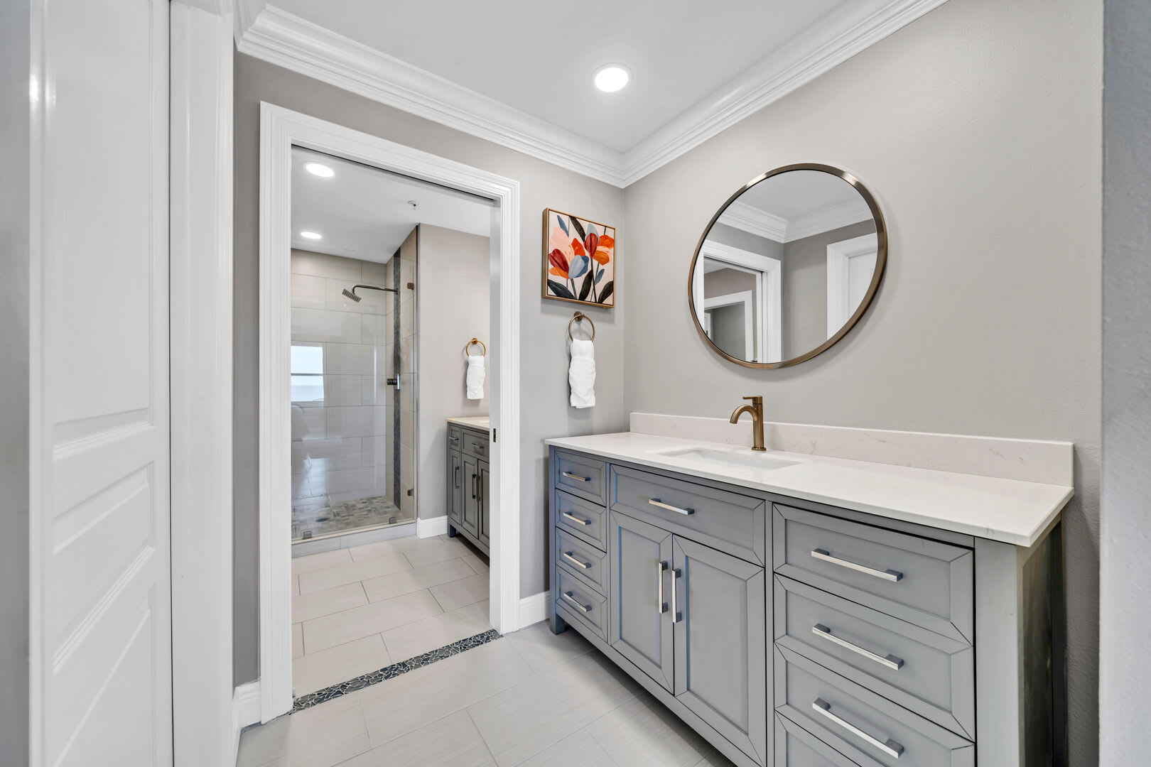 New remodel - King Master private ensuite features 2 vanities, step-in shower.