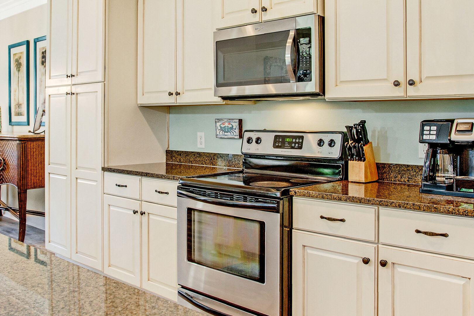 Spacious and open kitchen with plenty of counters for preparing your meals.