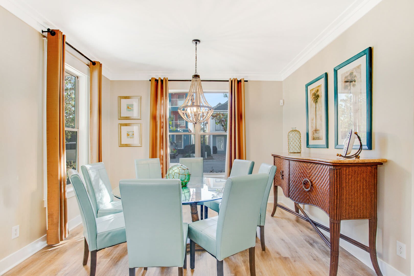 Stunning dining room with comfortable seating for 8.