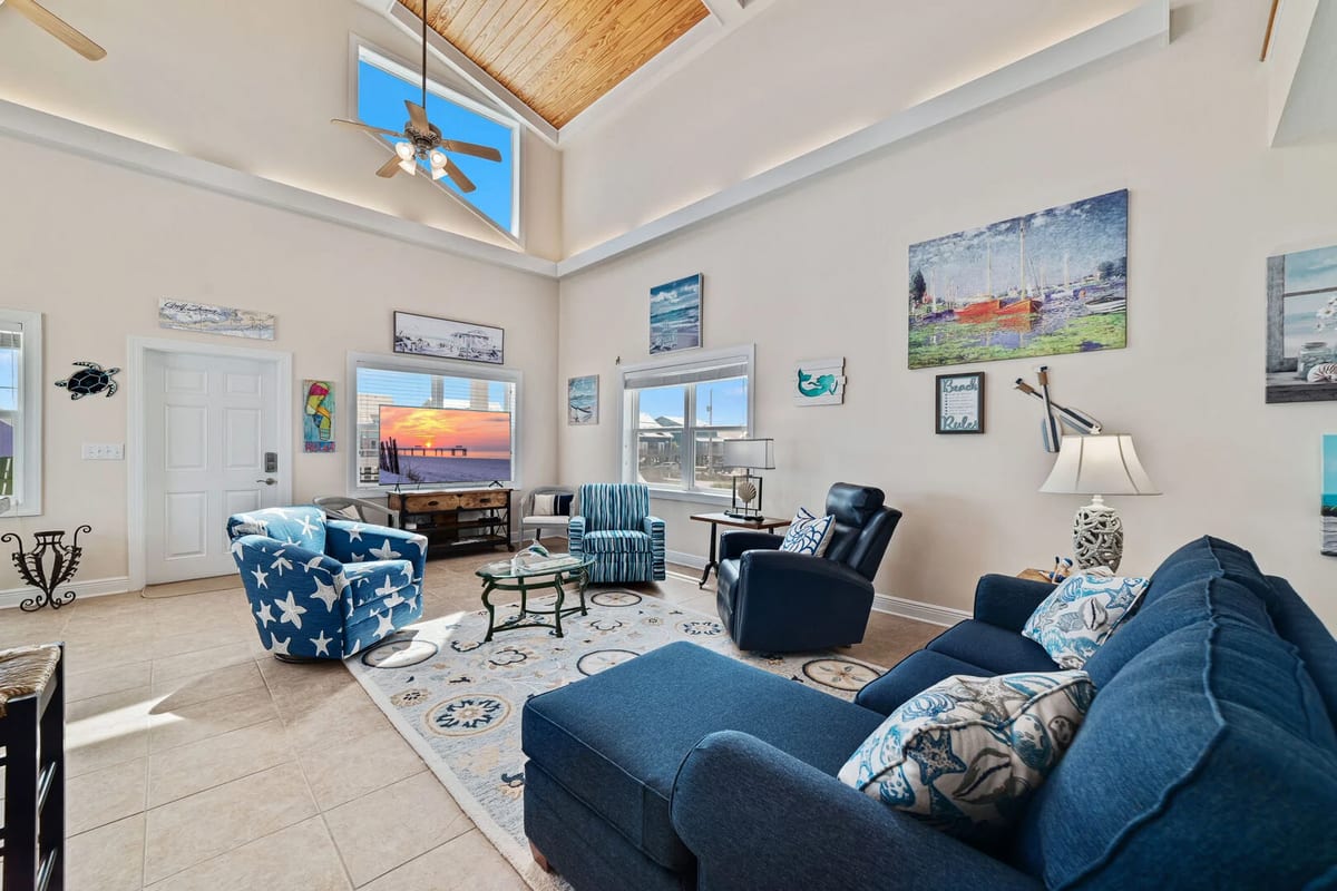 Experience the magnificence of our luxe vacation home with its splendid grandeur on display from floor to ceiling. Tasteful and charming decor enhance the overall ambiance and help create an inviting warmth.