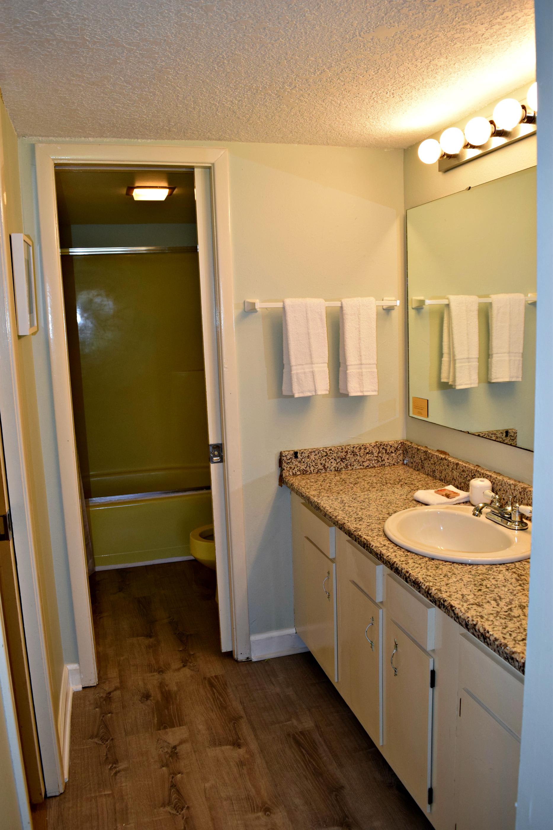 You can see the shower area in this picture just through the wash area.