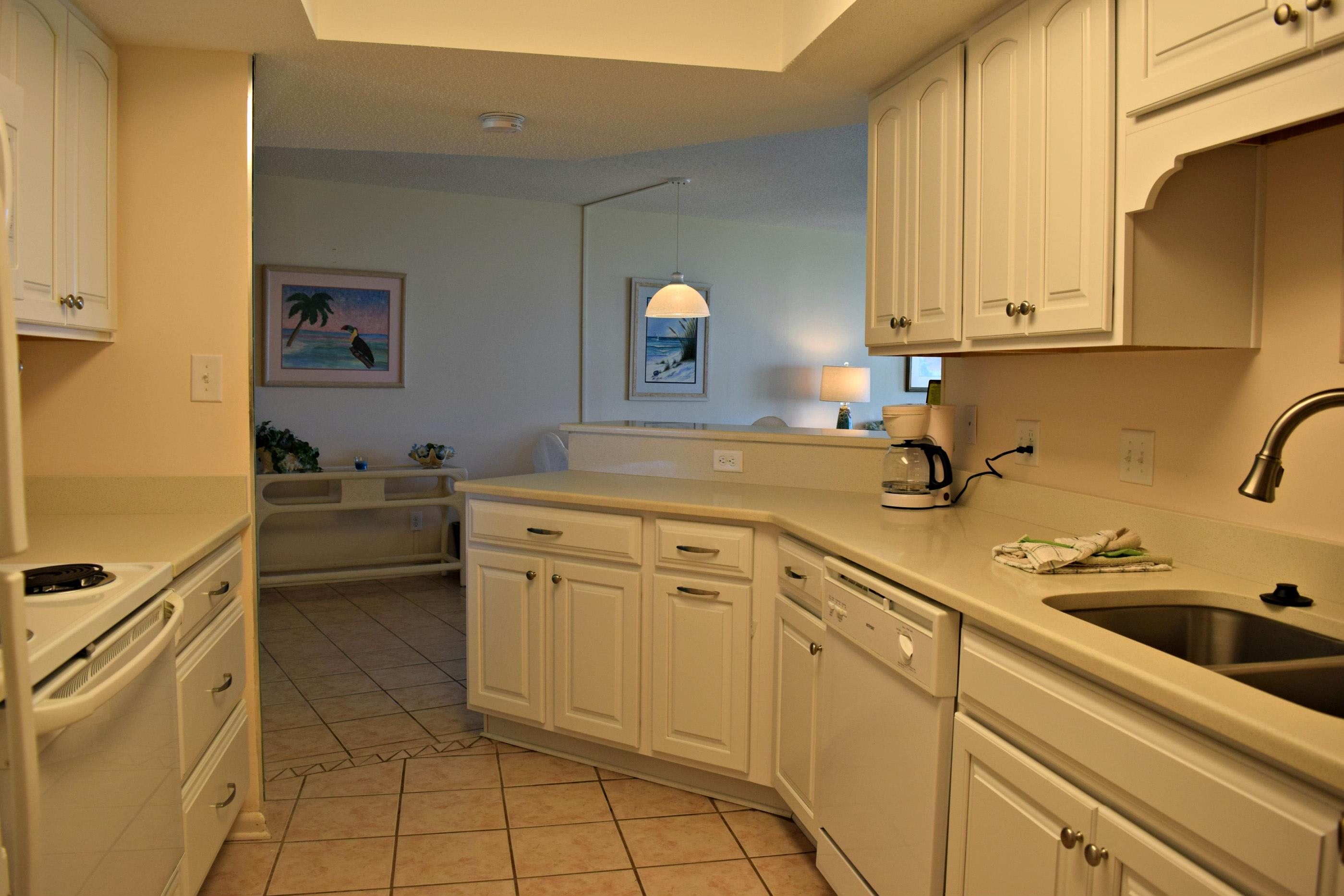 Kitchen flows into the dining and living room area's.