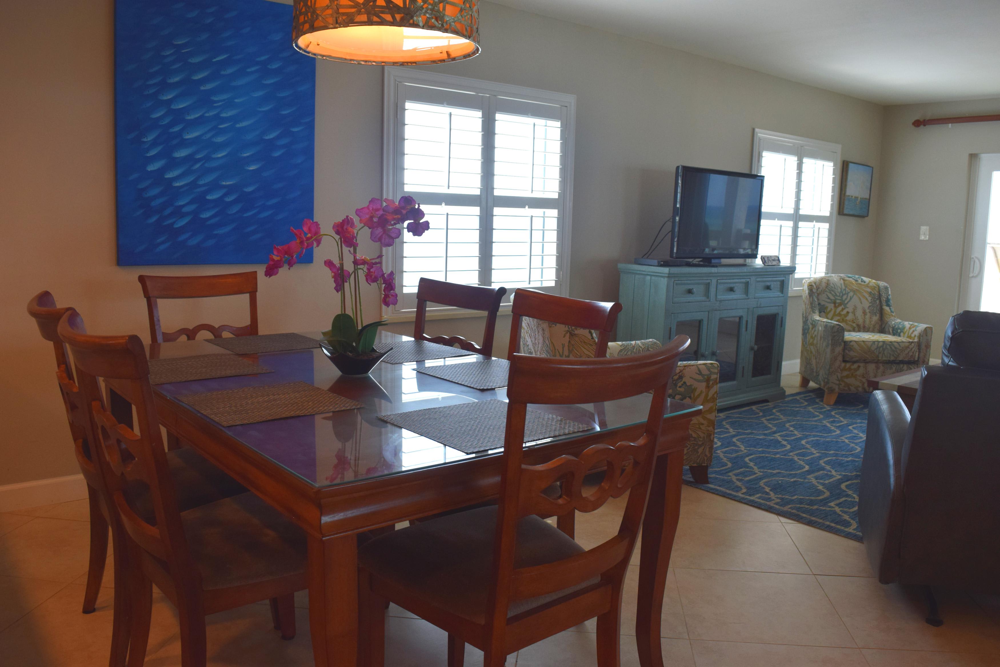 All six of you will fit comfortably, and the tile floor makes it an easy clean up.