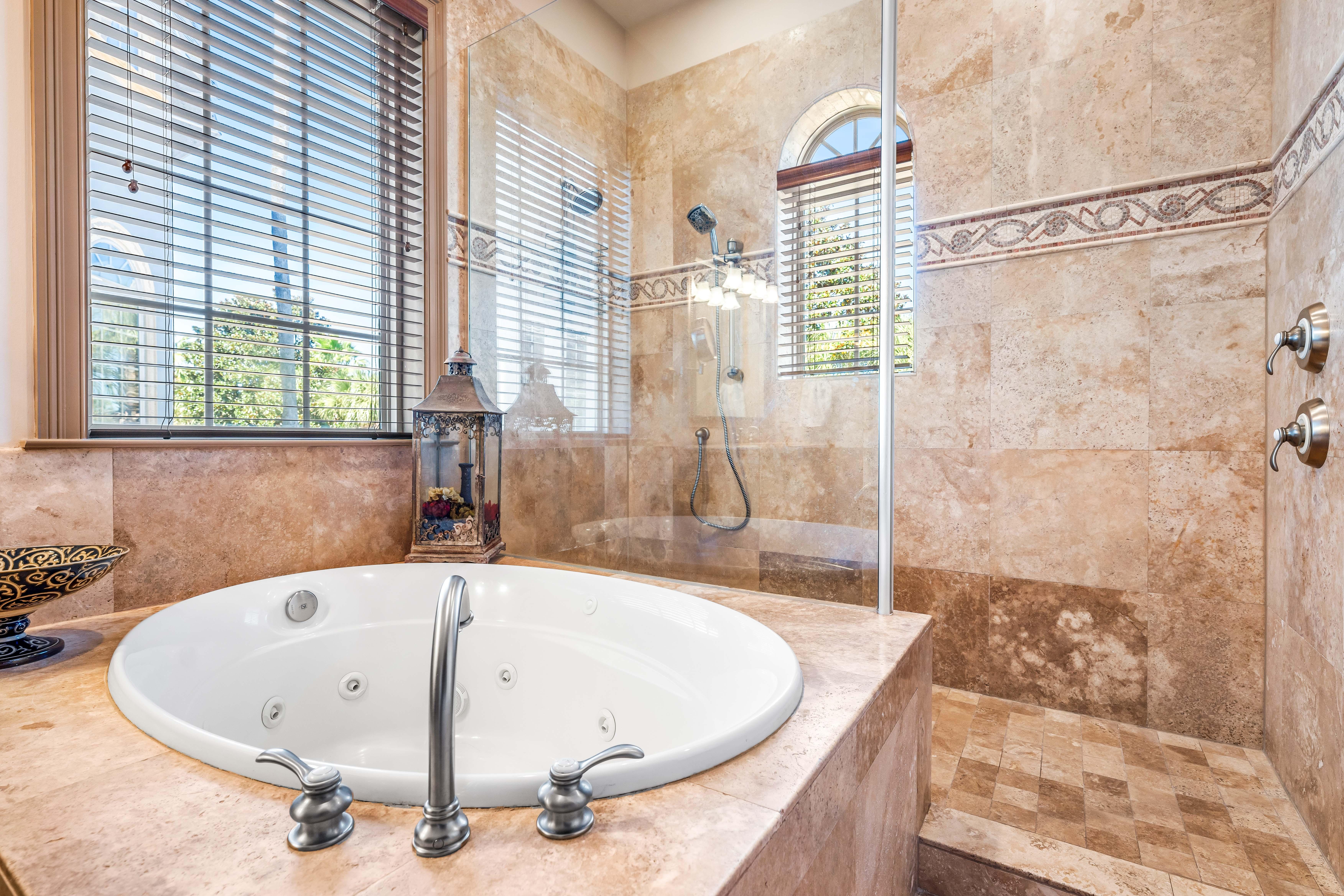 Second Floor Primary King Bedroom Jetted Tub and Walk In Shower