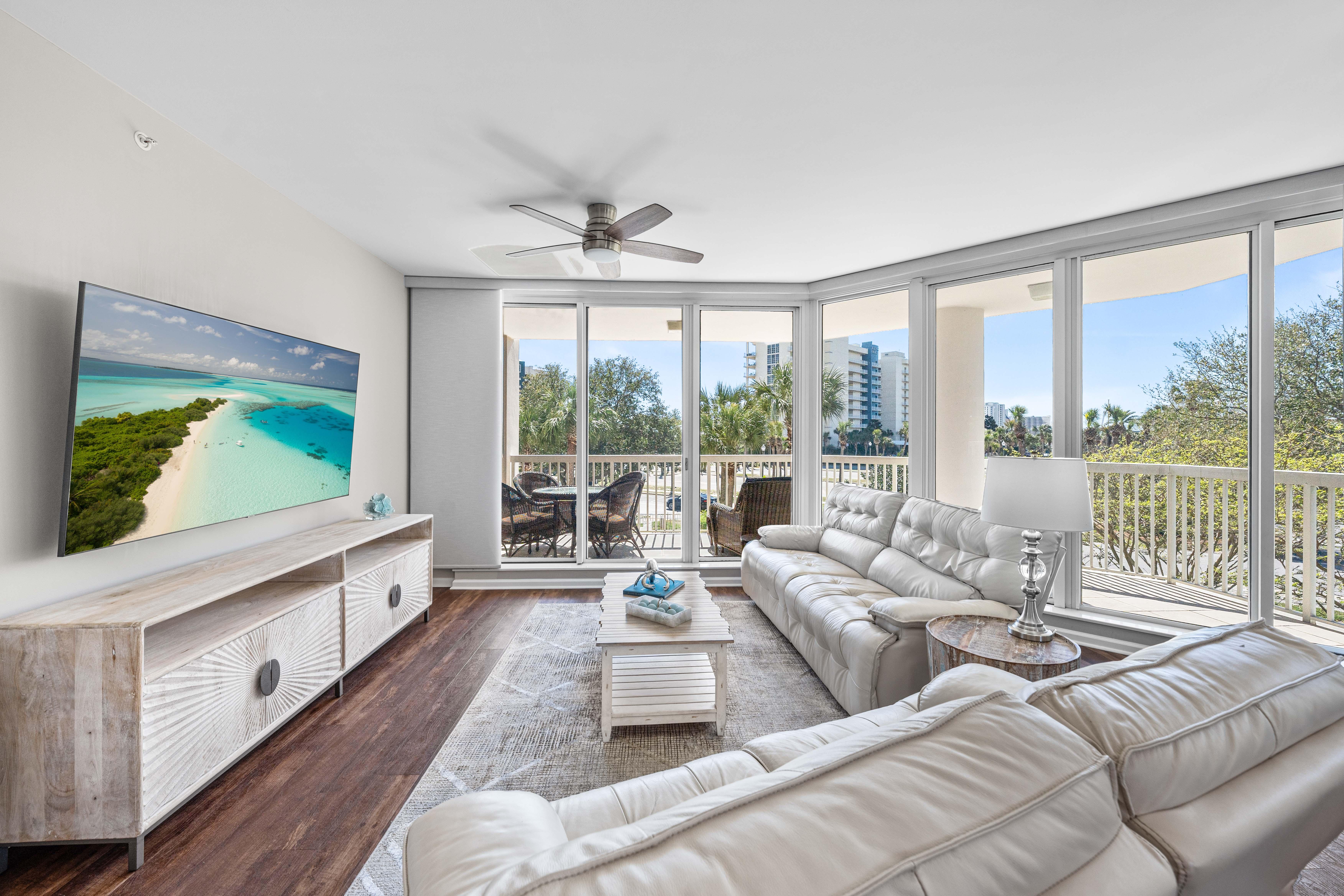 Large Open Living Room with Reclining Leather Chairs
