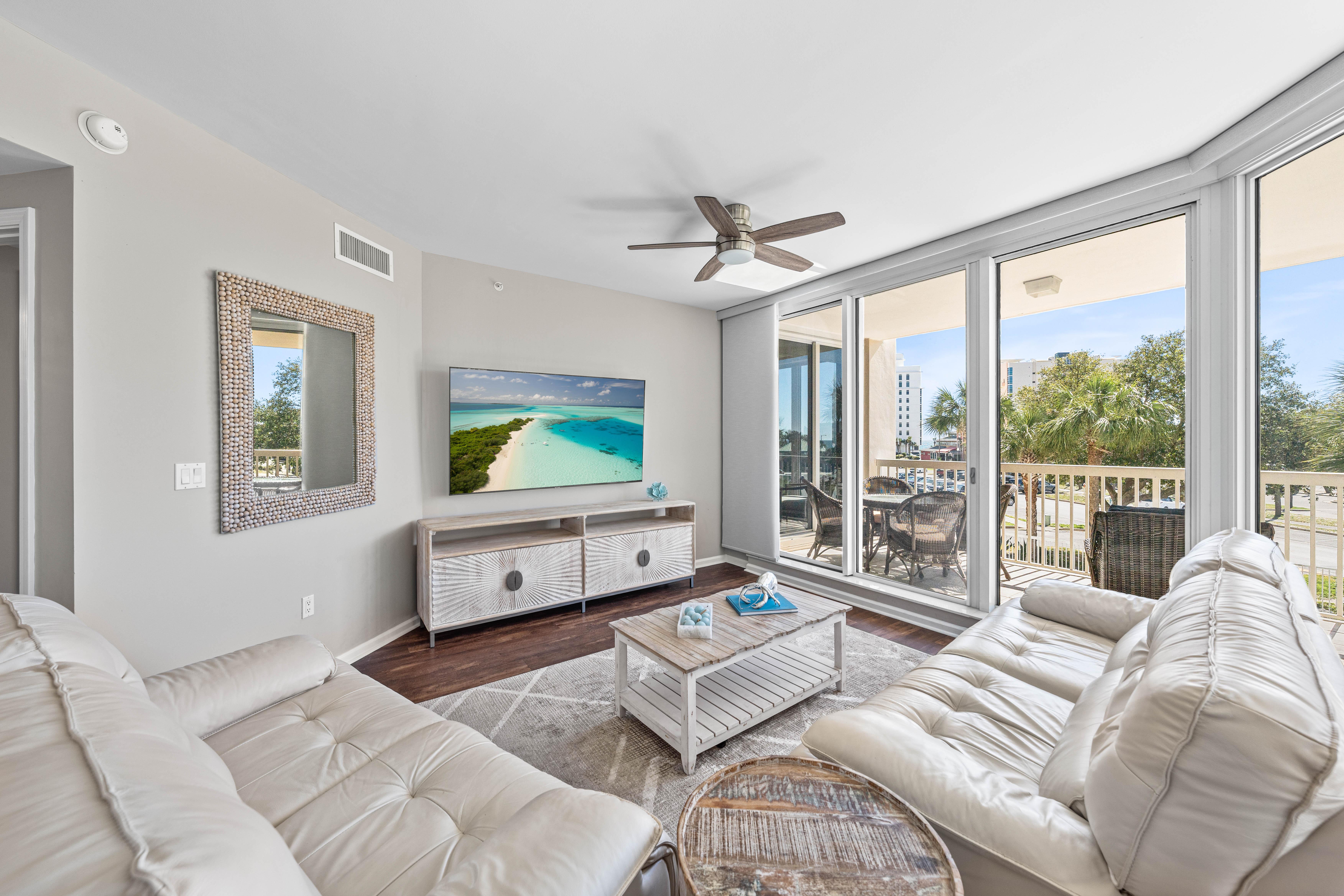 Large Open Living Room with Reclining Leather Chairs