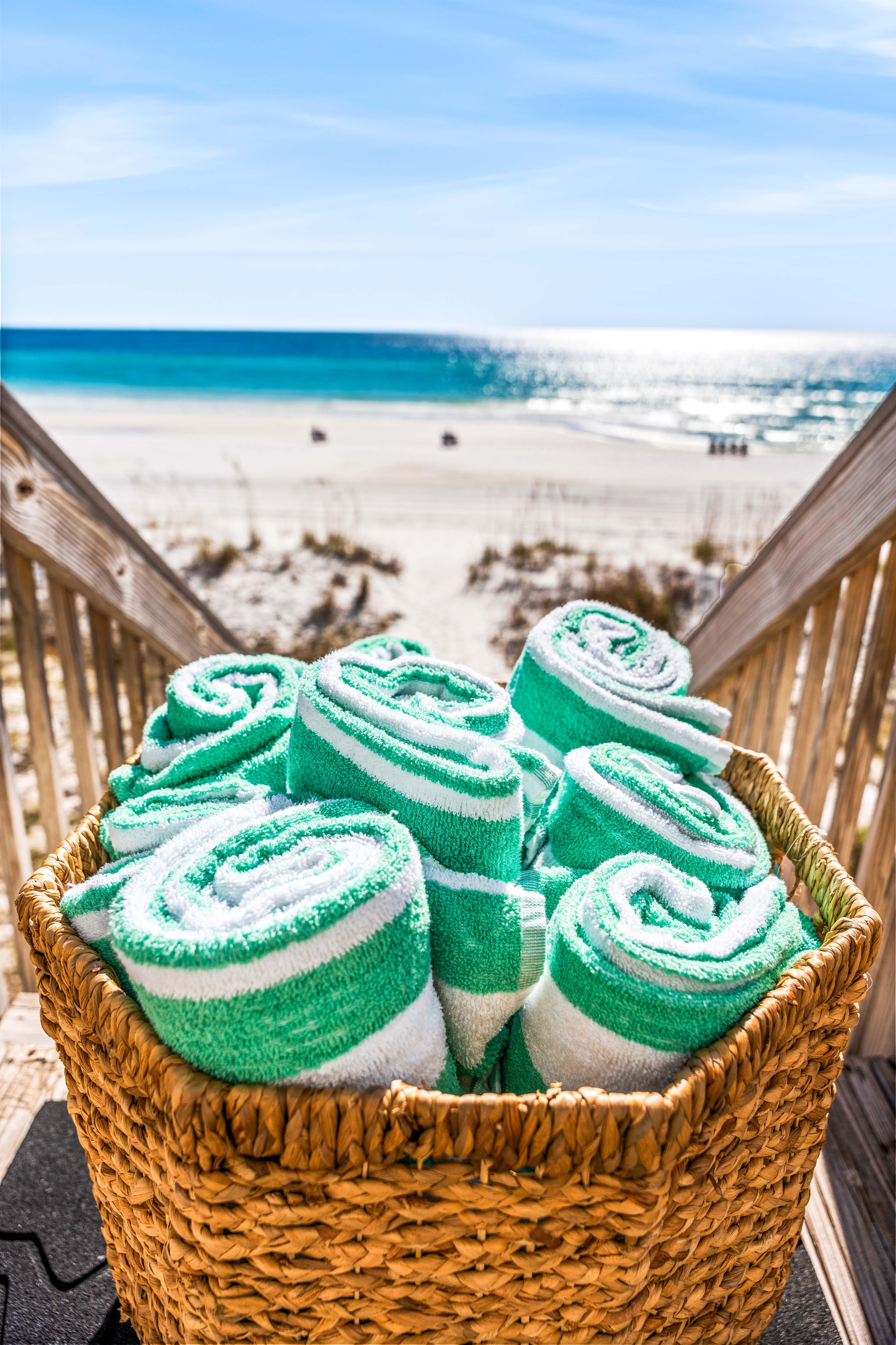 Our Frangista Green & White Beach Towels are ALWAYS INCLUDED!.
