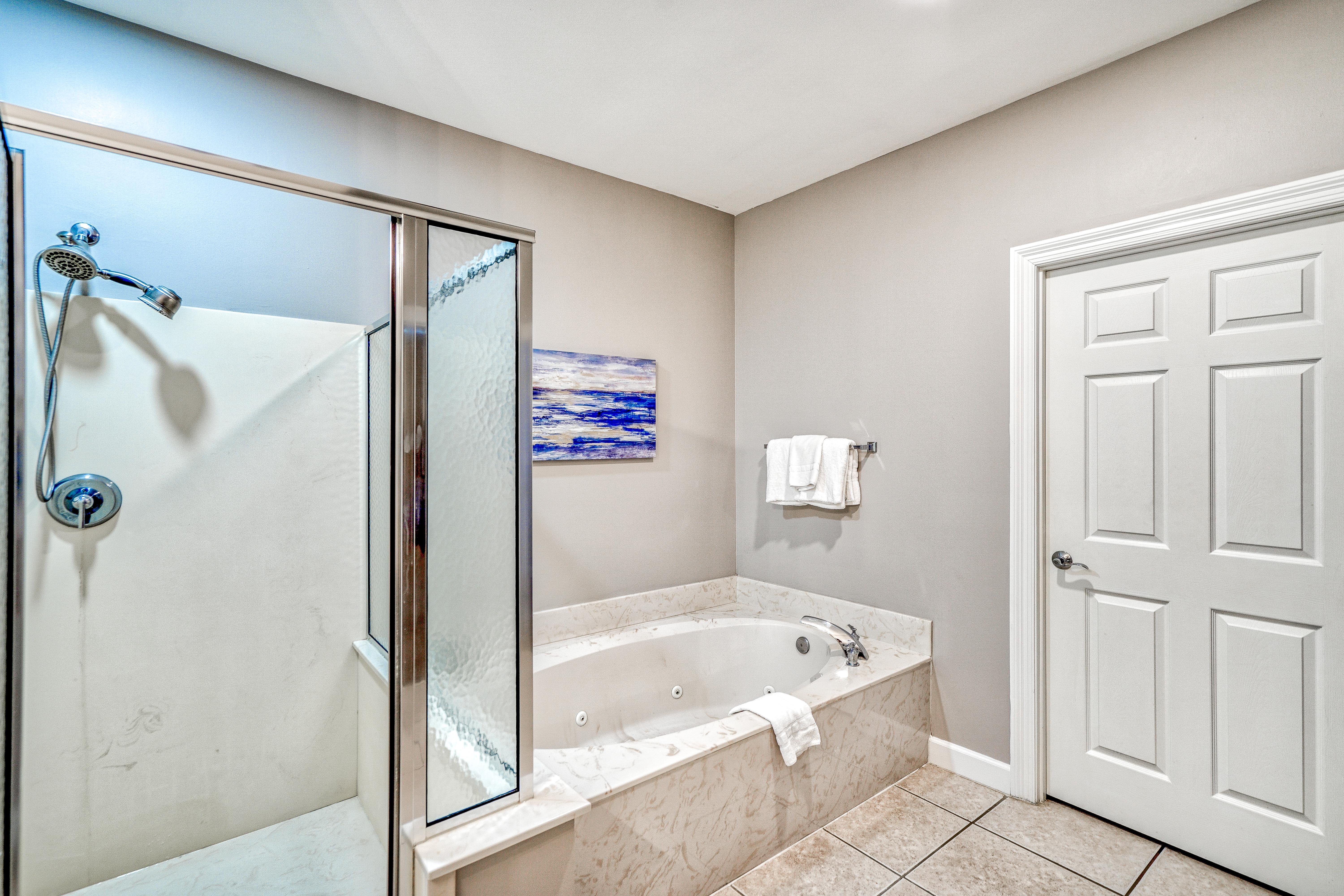 Master Bathroom with Soaking Tub and Walk In Shower