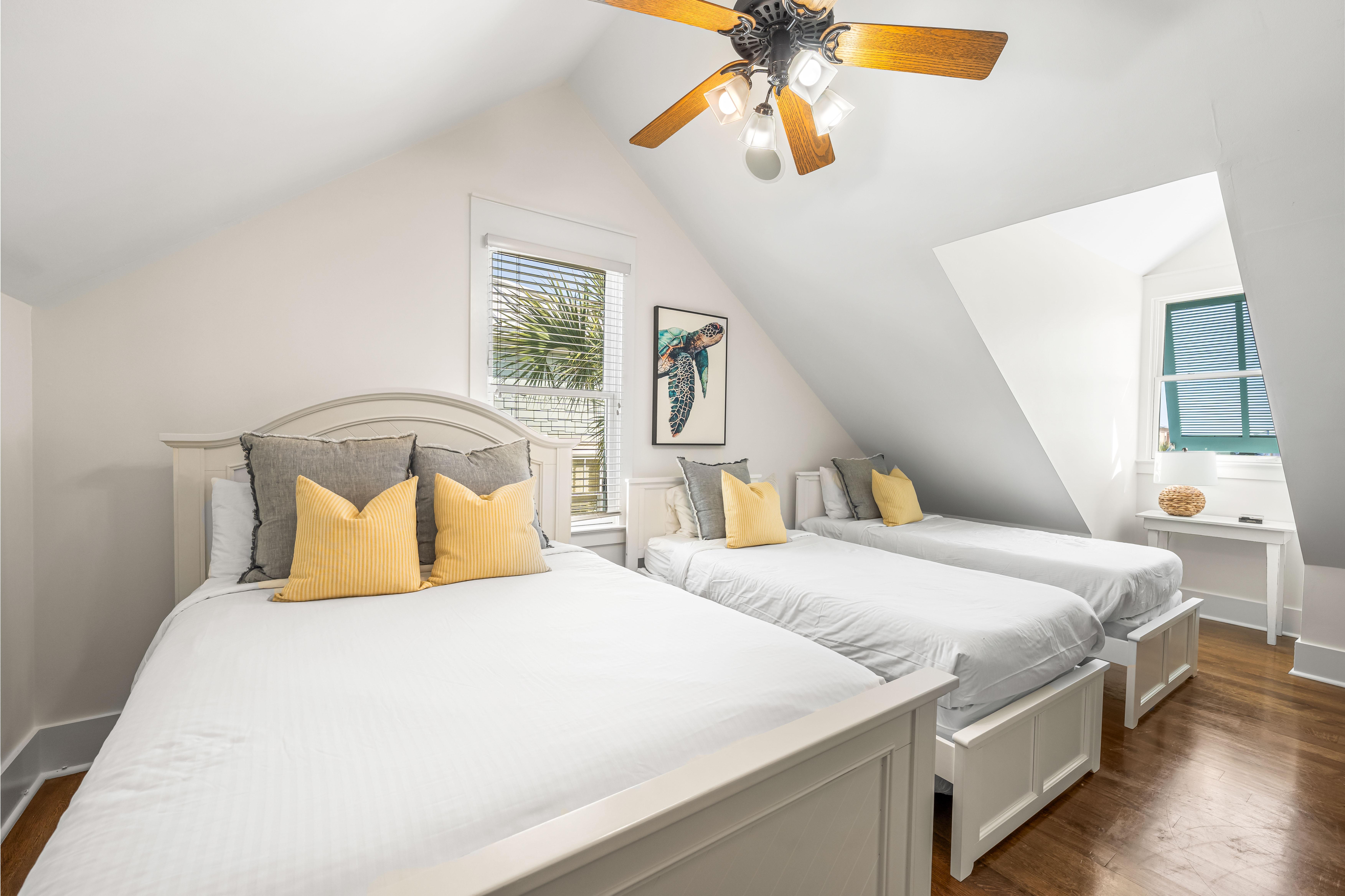 3rd Floor Lofted Bedroom for Kids with 1 Queen Bed and 2 Twin Beds & 1 Twin Trundle.  55" YouTube TV with XBox.  Adjacent Full Bathroom