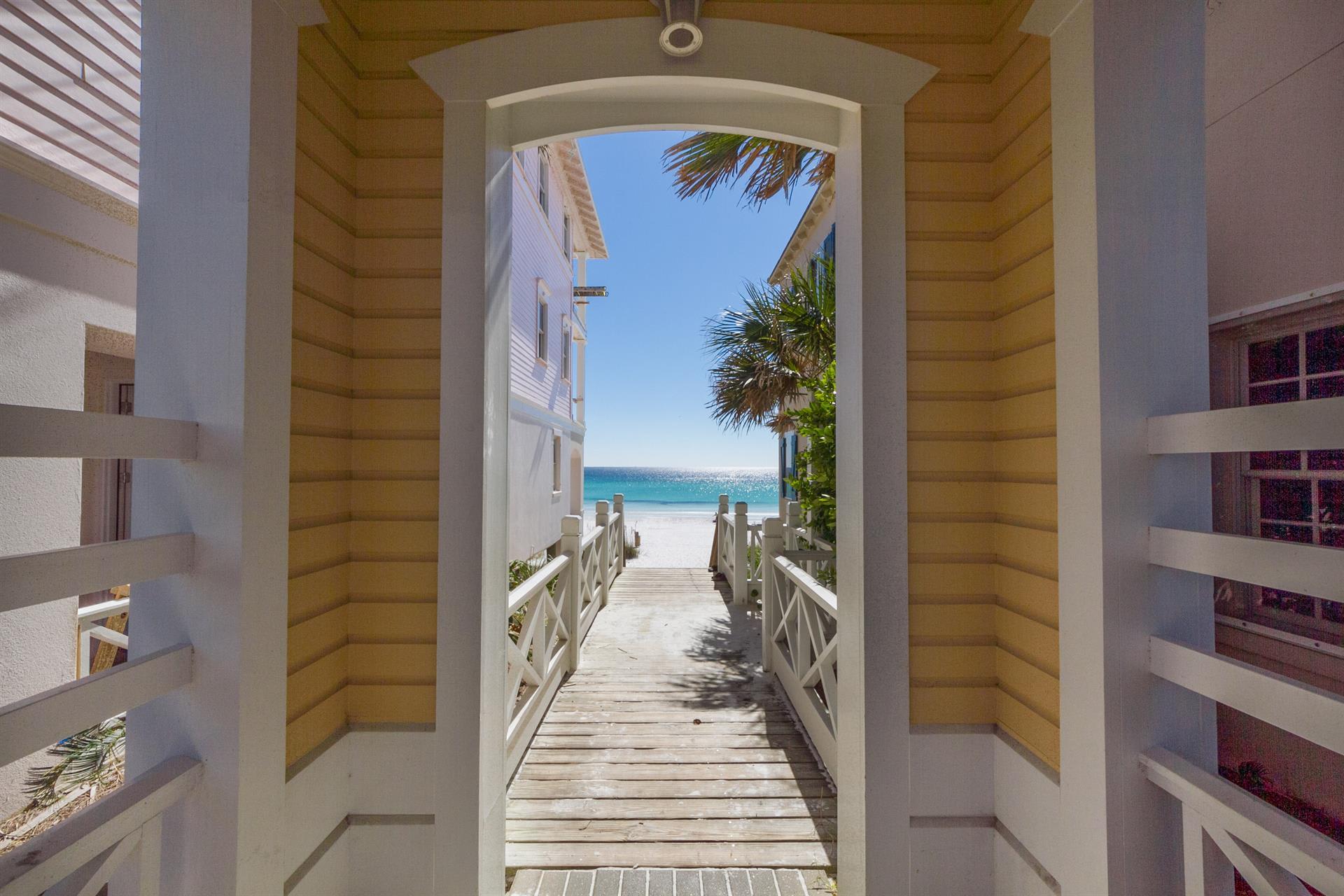 Just a 1 minute walk to your private access to the snow white sands of Frangista Beach.