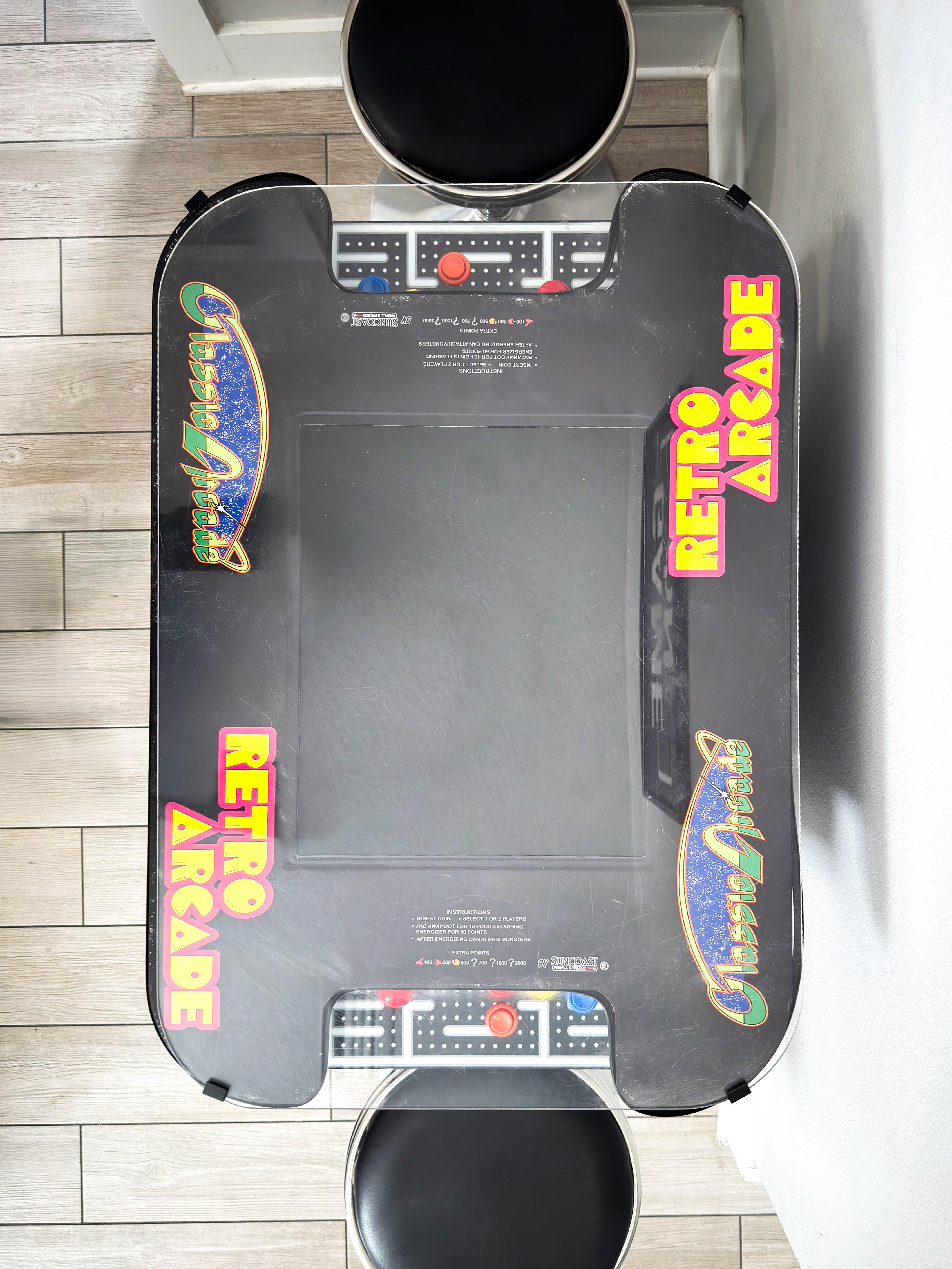 Top of the retro arcade game table.