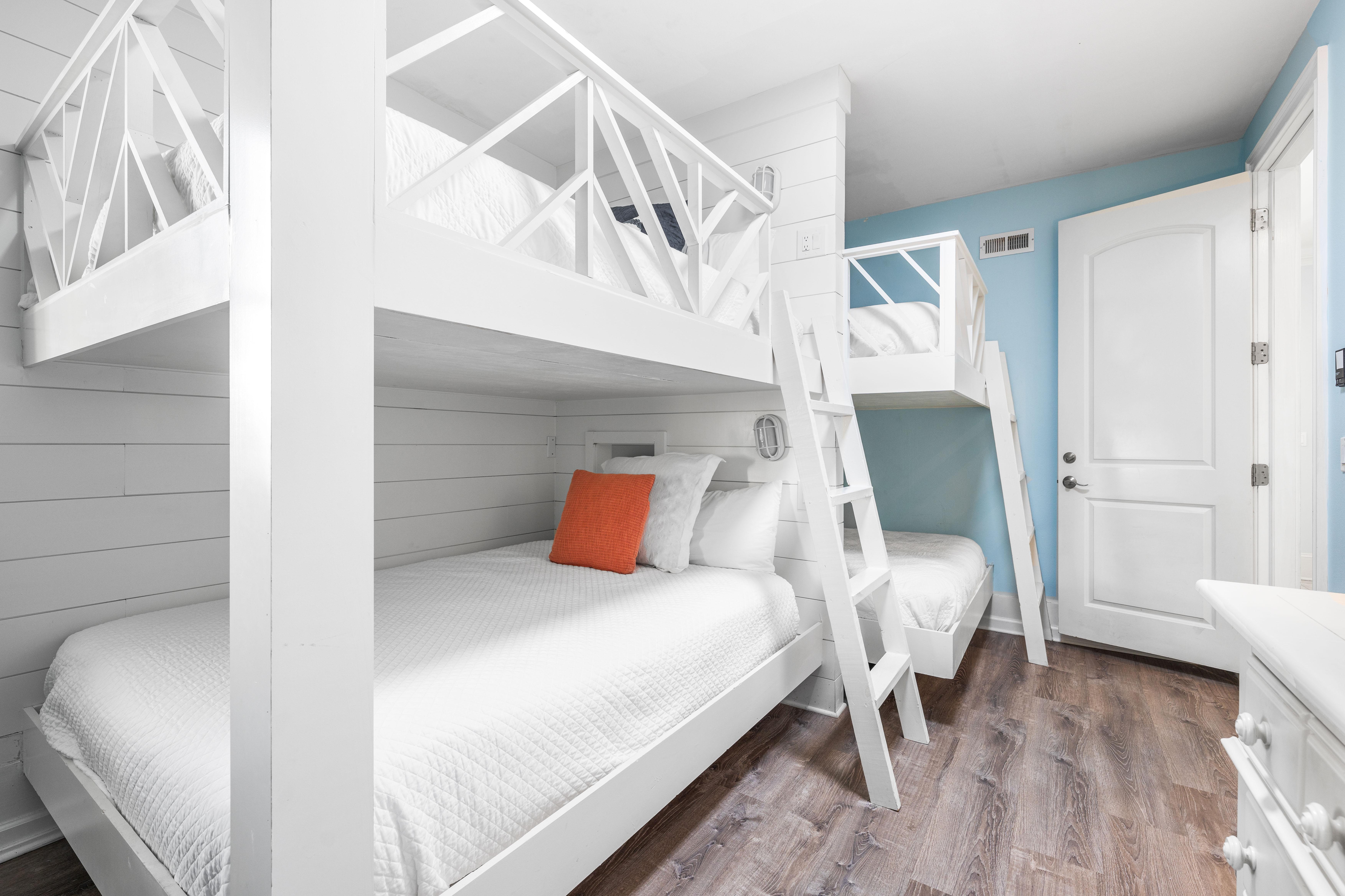 First Floor Bunk Bedroom with Four Queen Beds & 33" Smart TV.  The Kiddos will Love It!!