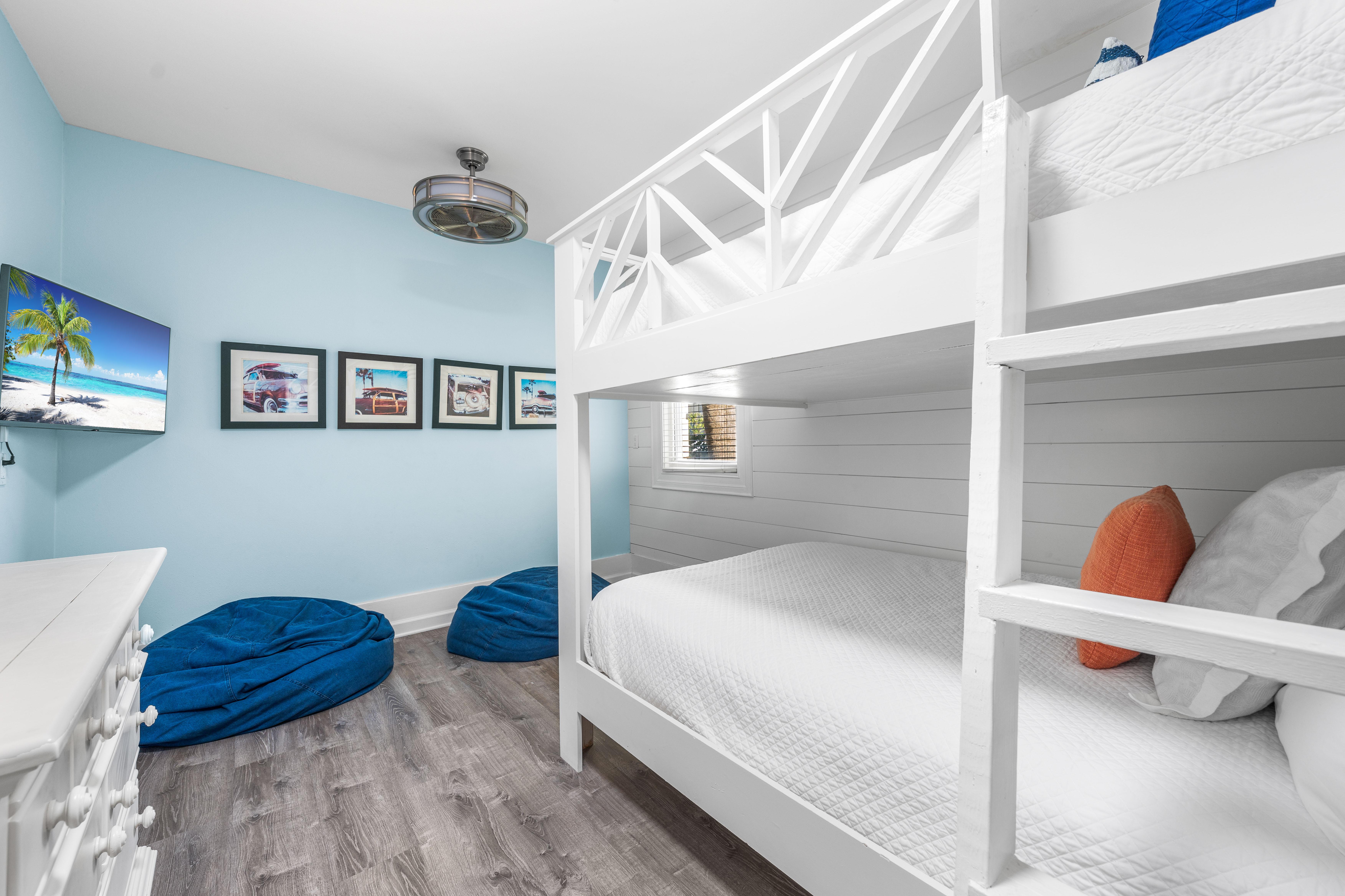 First Floor Bunk Bedroom with Four Queen Beds & 33" Smart TV.  The Kiddos will Love It!!