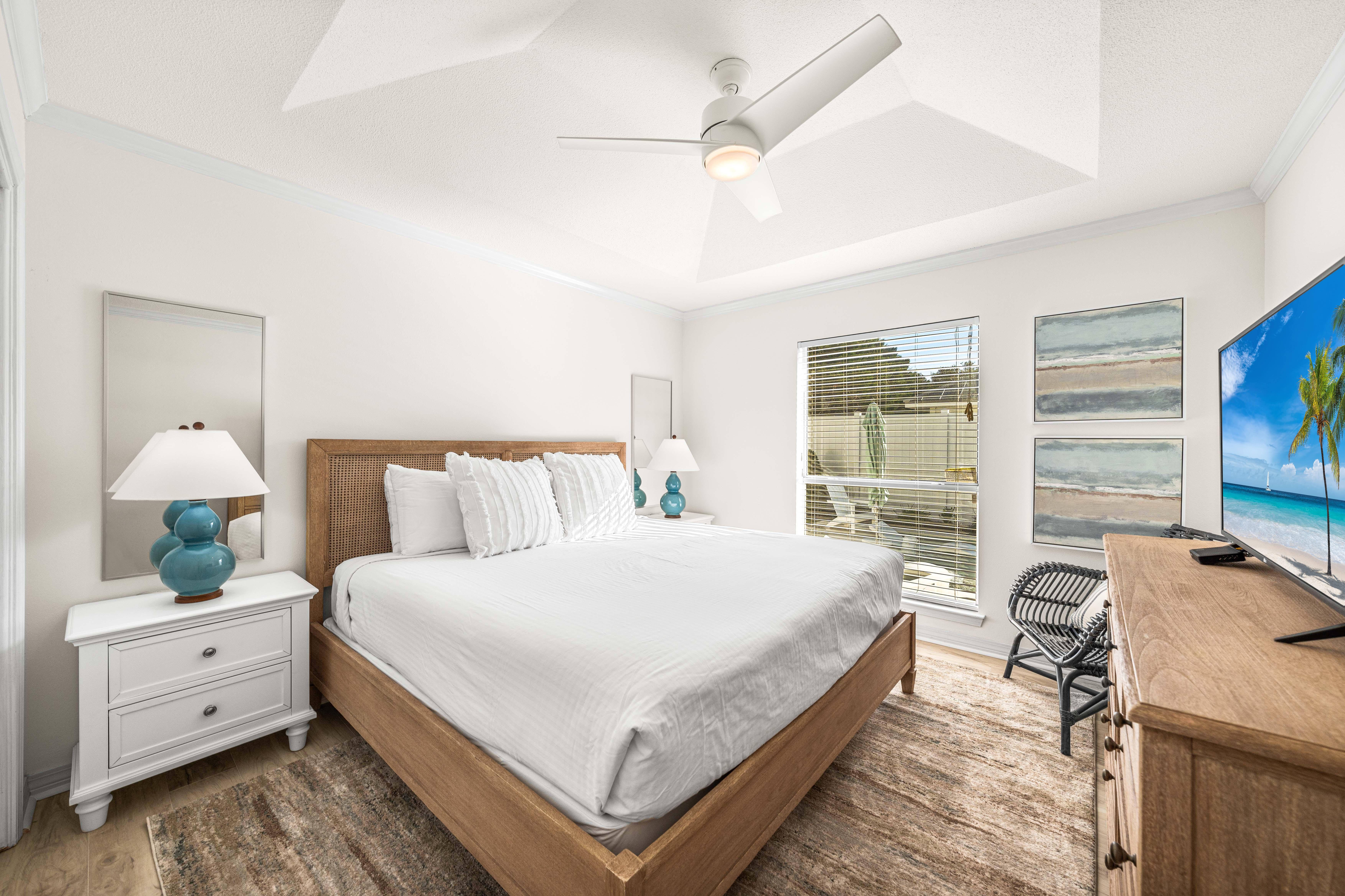 King Bedroom with a Pool View, Large Dresser, Night Stands for Placing your Favorite Book and a Large Closet!!  42" Cable TV