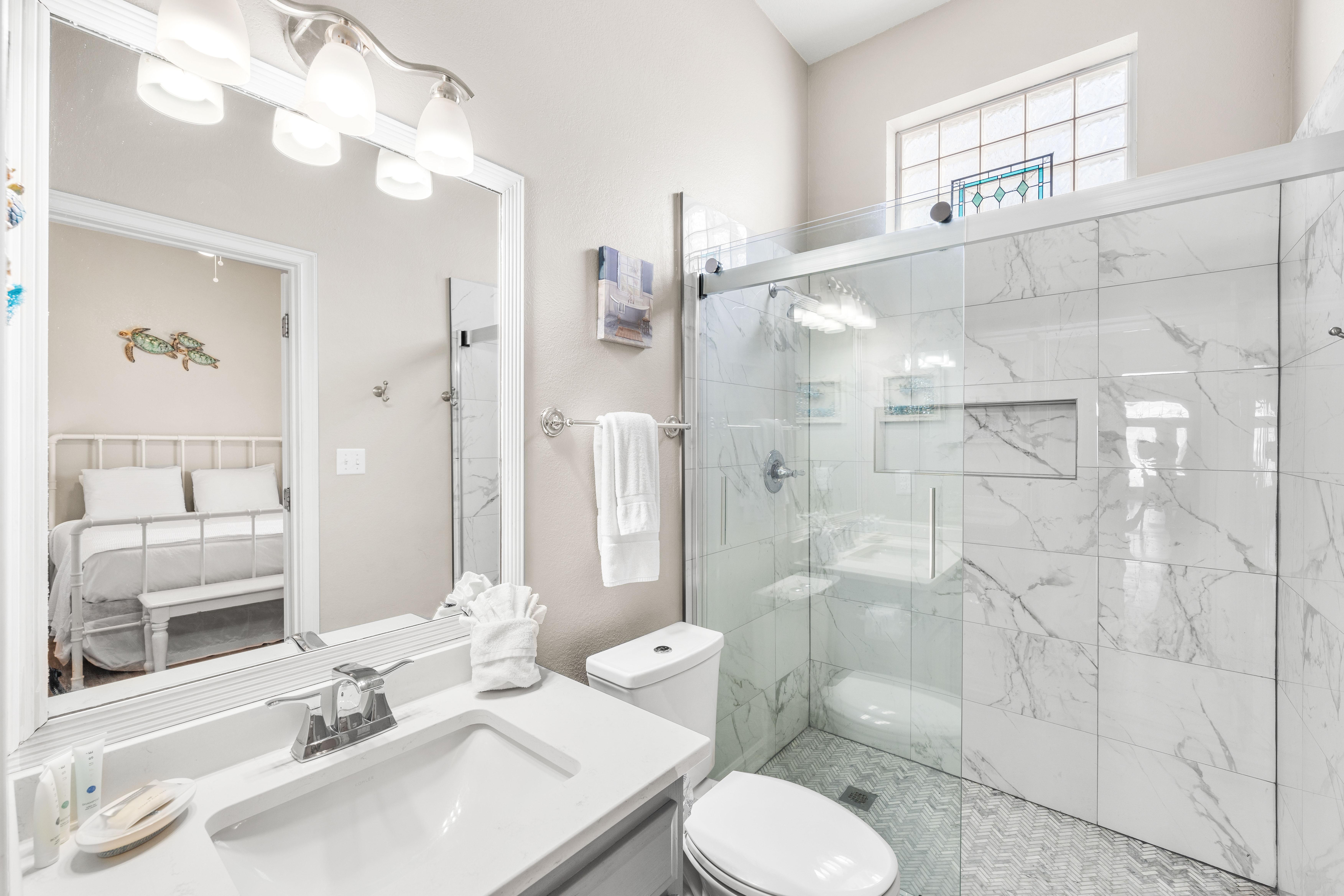 Full Bathroom with Walk-In Shower for the Queen Bedroom on First Floor