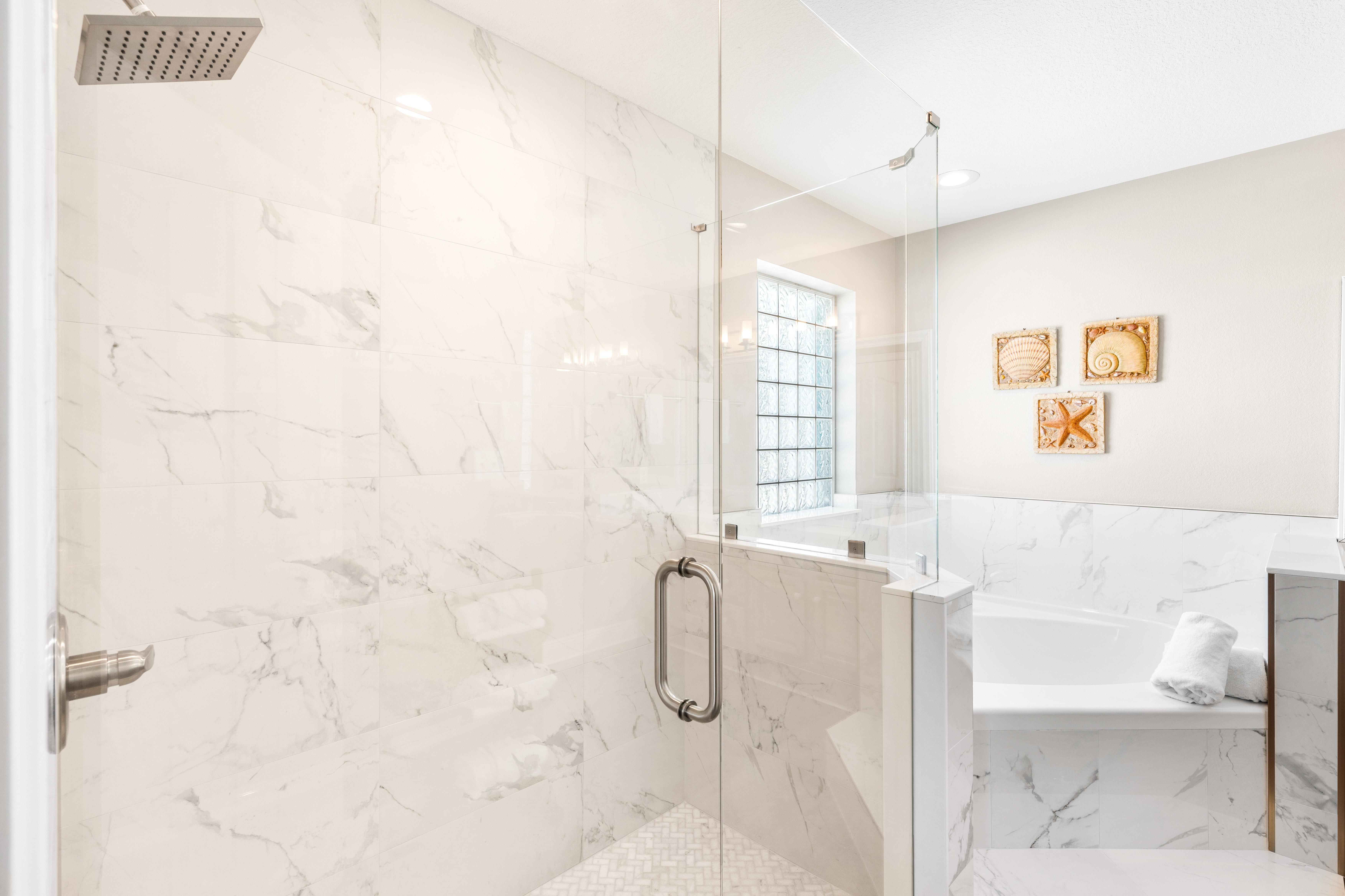 Primary Ensuite Bathroom with Walk In Shower and Soaking Tub