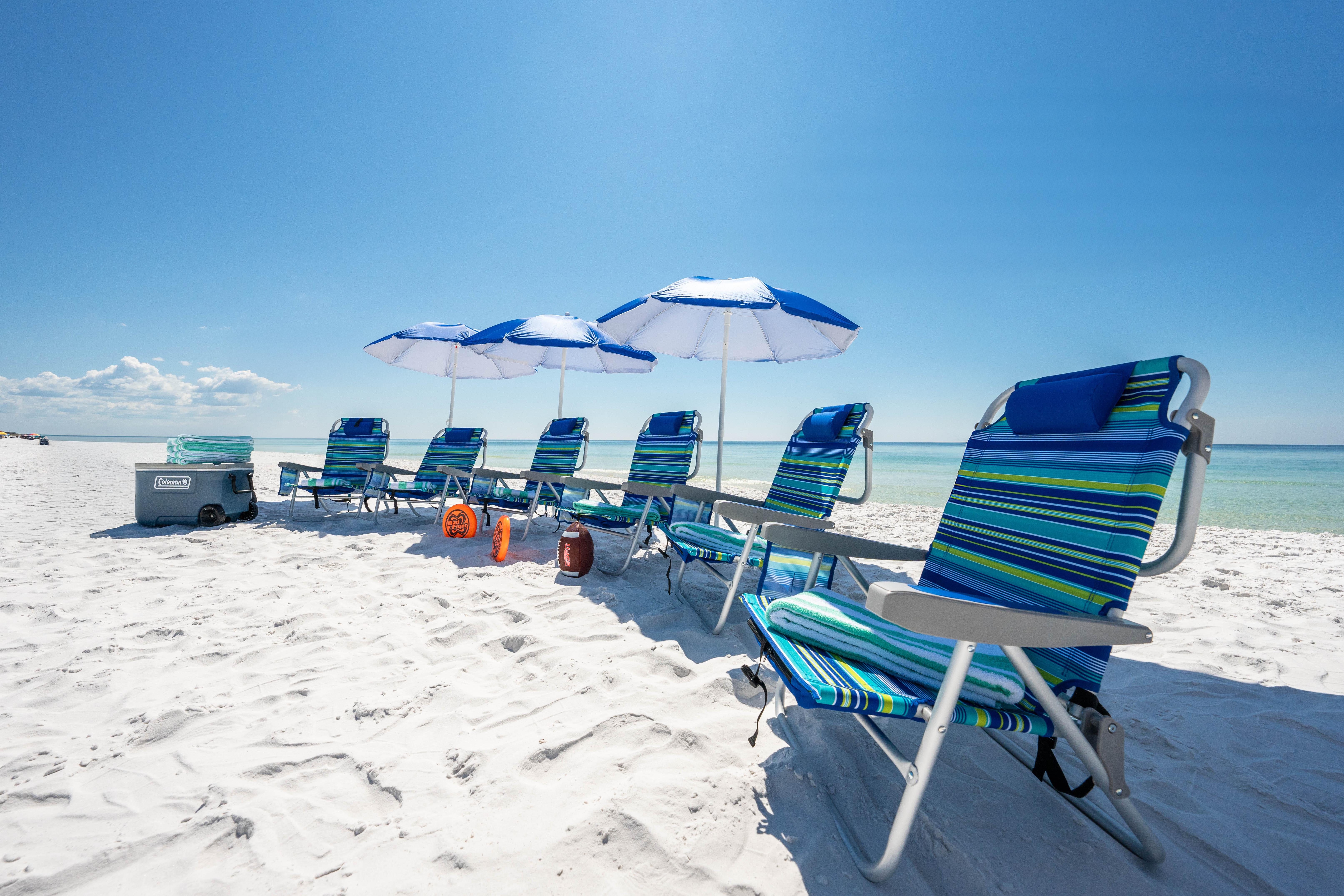 An Additional 6 Beach Chairs and 3 umbrellas in the home with Beach Cooler