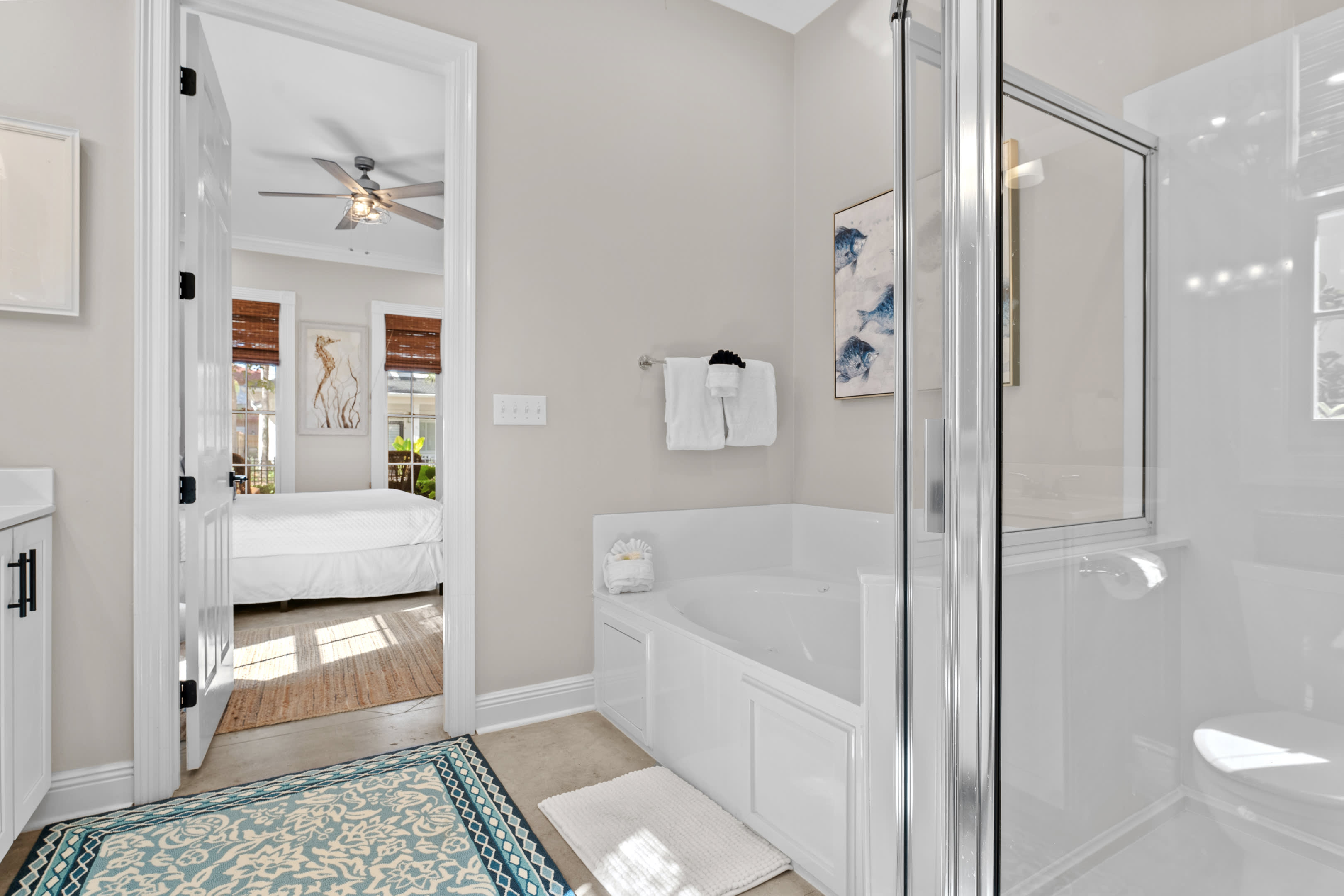 Primary bathroom with tub and separate shower