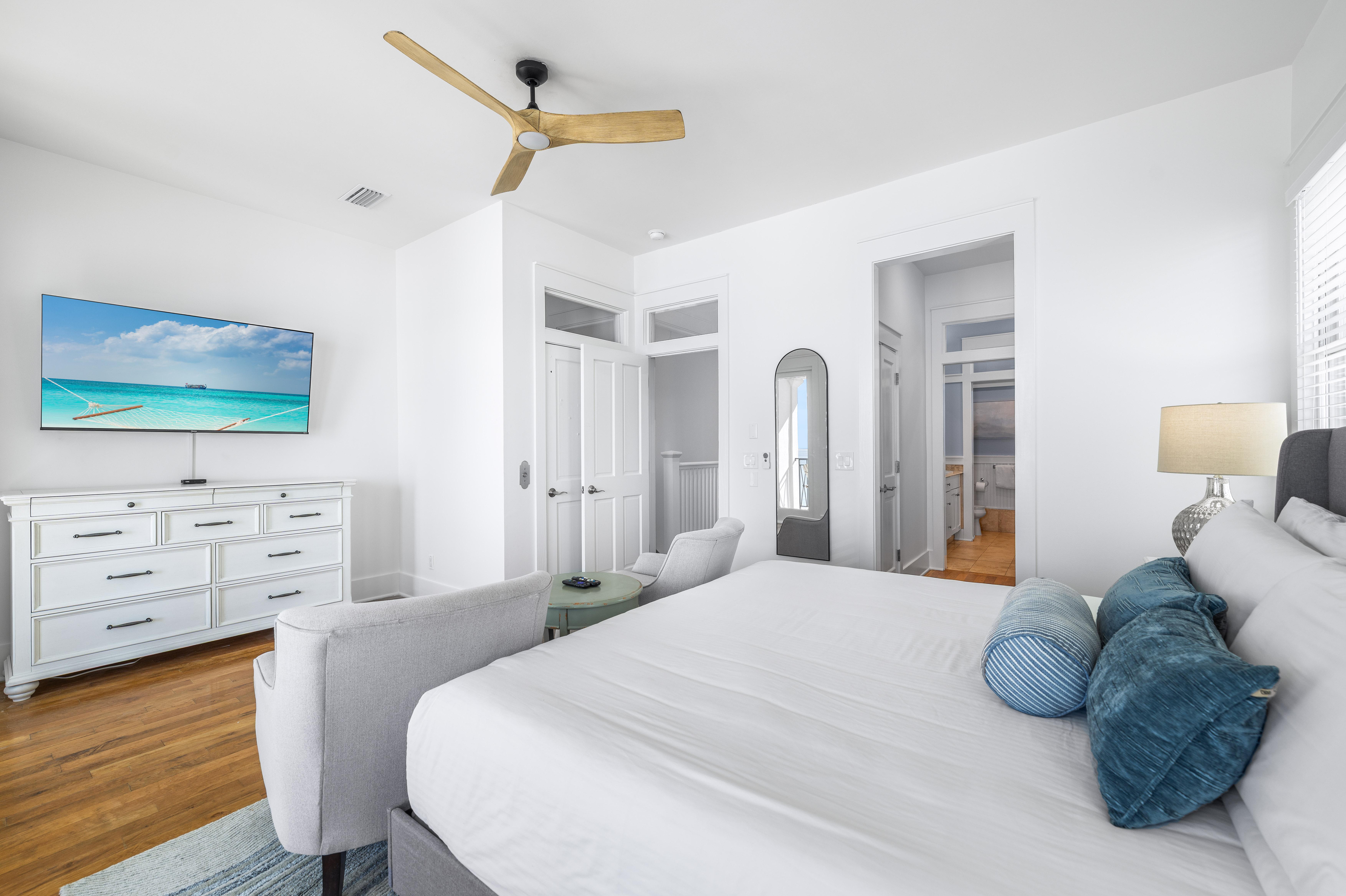 Third Floor King Primary ensuite Bedroom. 55' Smart TV