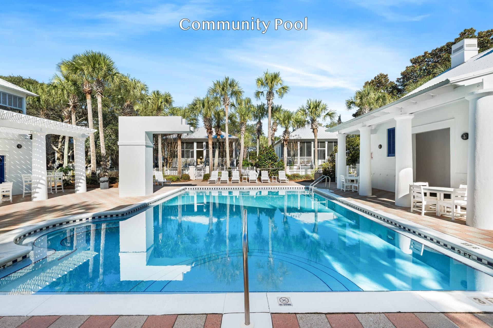 Dive into paradise with a pool day! Frangista Community Pool is a short 2 minute walk. Dressing/restrooms, water feature & plenty of loungers.  Heated seasonally.