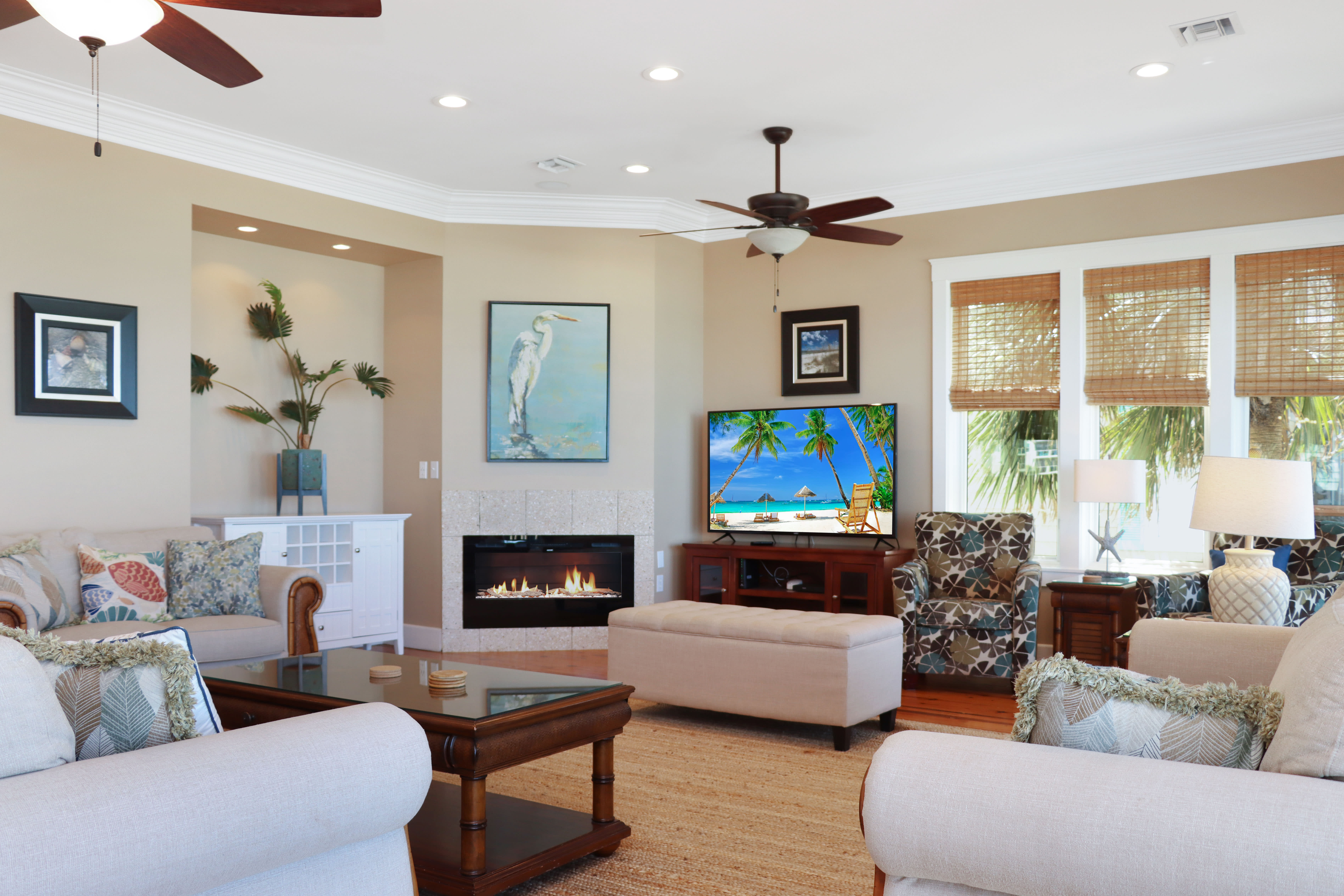 Living Room with TV and Fireplace