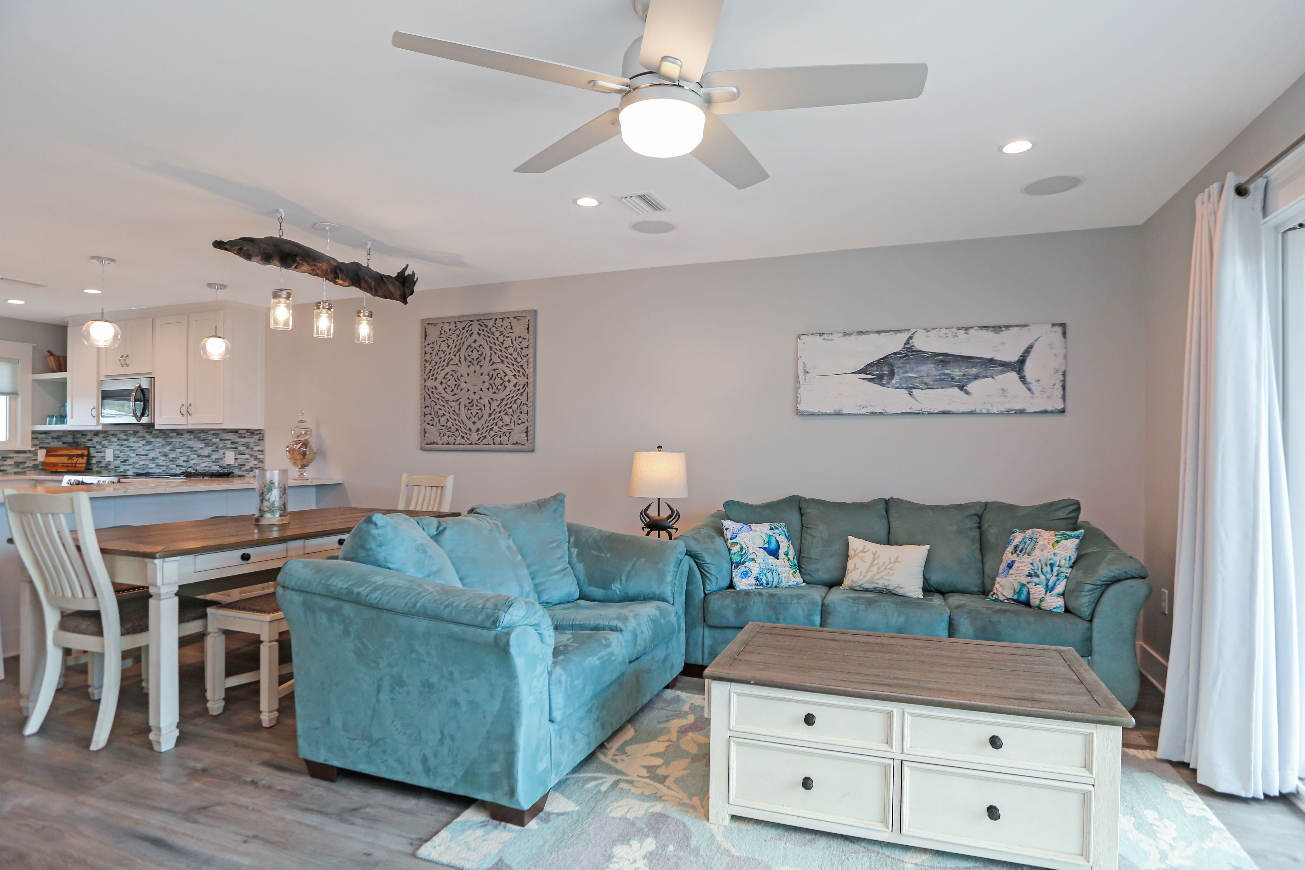 Gulf Front Living Room and Dining Area