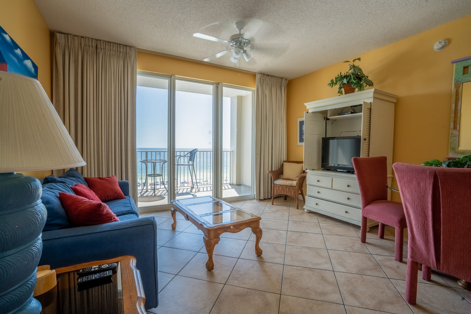 Living Room to Balcony with Beach Views.
