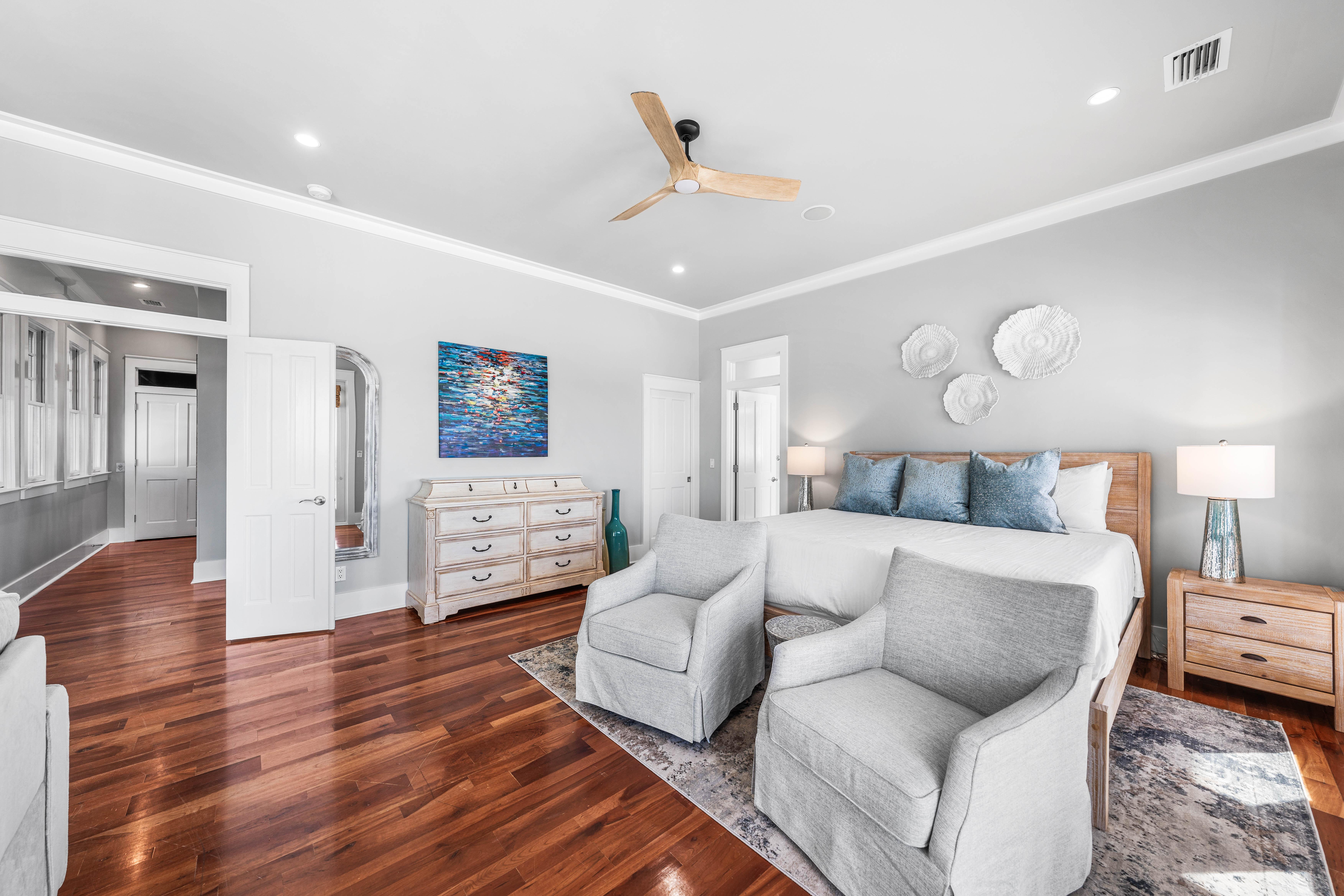 3rd Floor Primary Bedroom with Sleeper Sofa, Walk-In Closet, Sitting Room with 2 Twin Sleeping Chairs, Covered Balcony and Private Bathroom