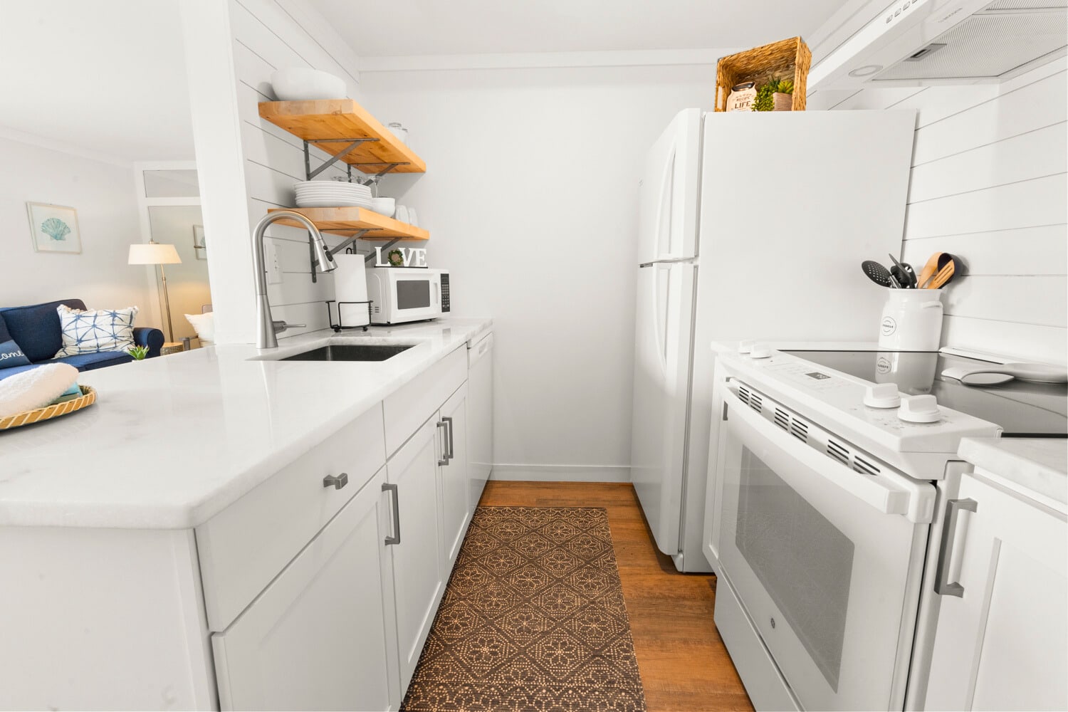 Your bright galley kitchen features modern appliances and everything you need to prepare meals during your stay.