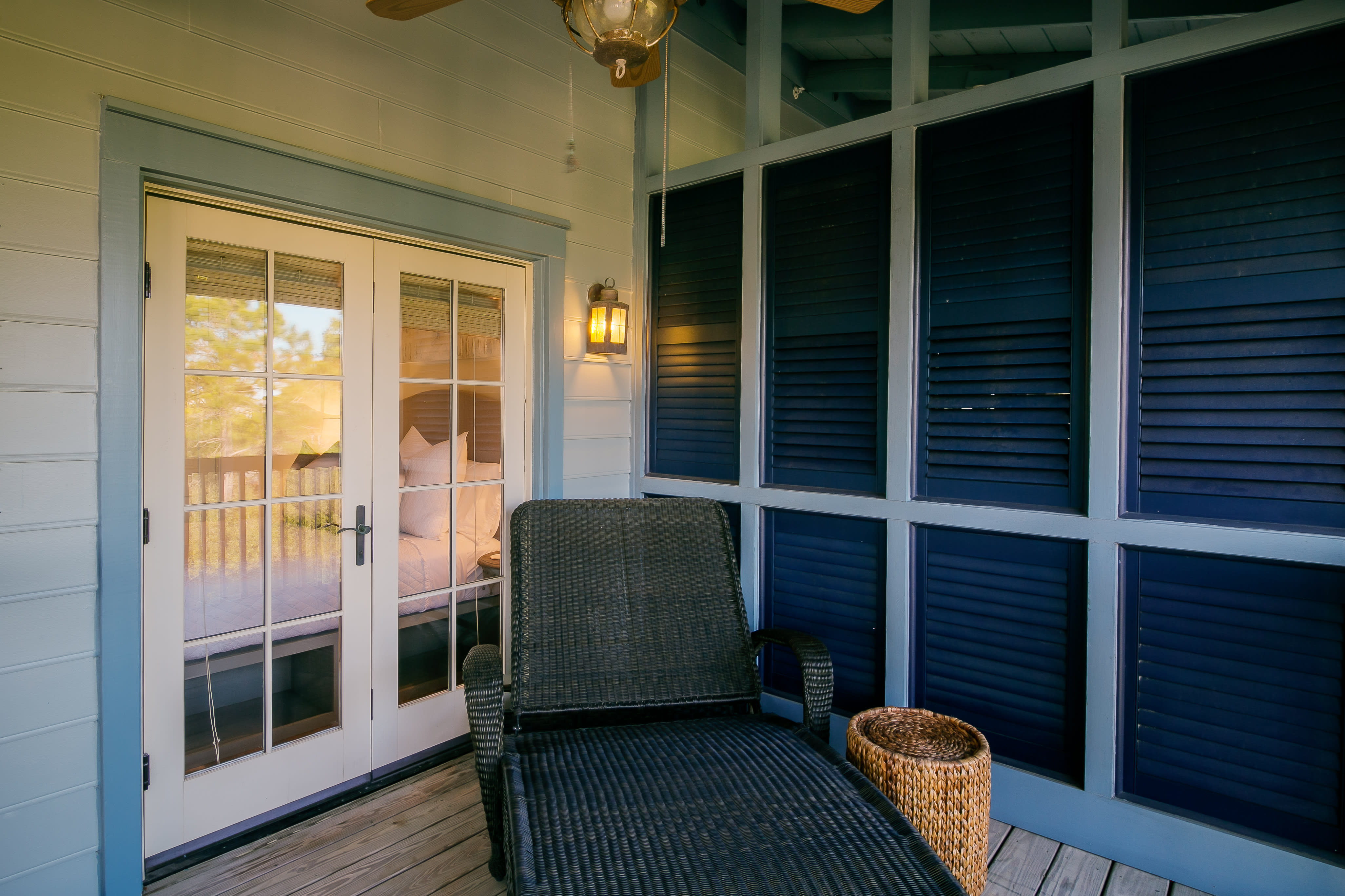 Screened-in balcony with oversized lounger