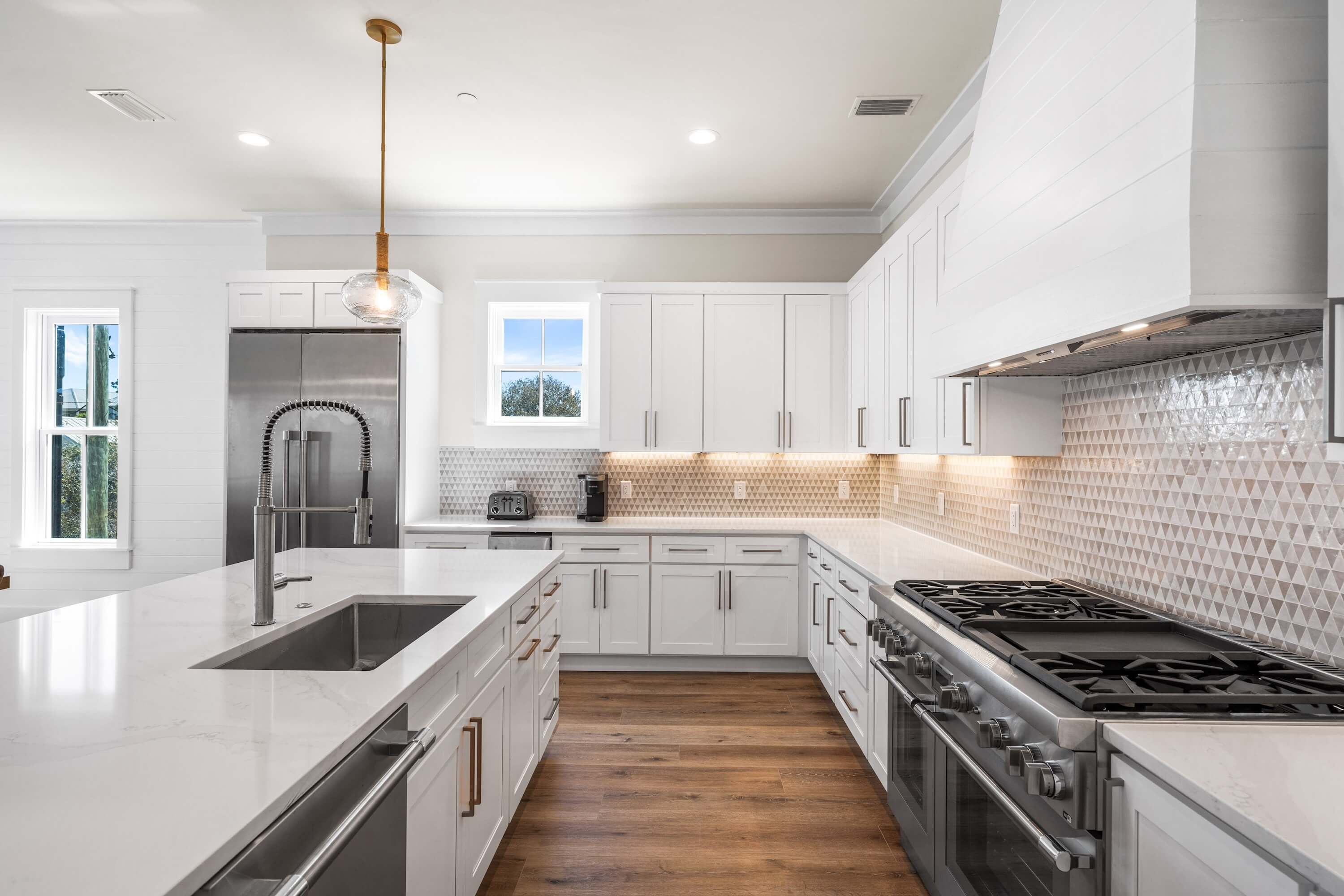 The kitchen is fit with professional grade appliances