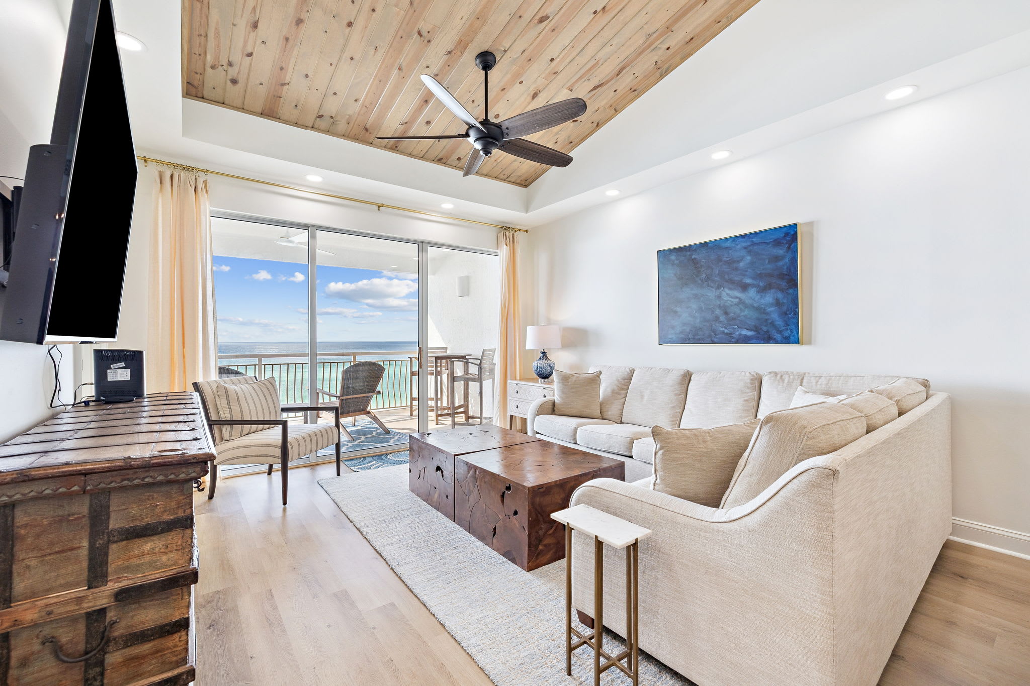 Cozy Living Area with Wall to Wall Gulf Views