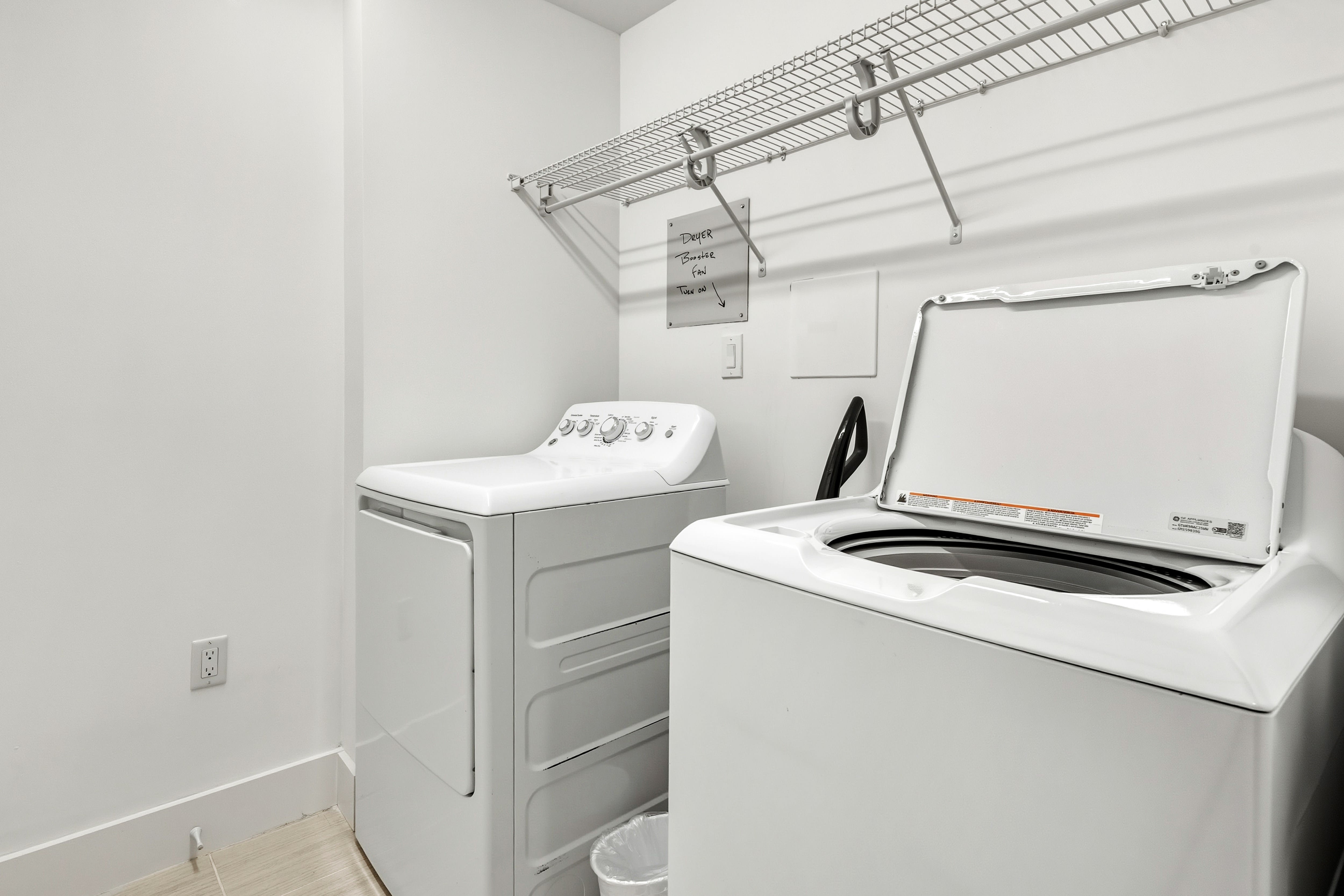Your own private laundry room makes packing light a breeze, with full-size washer and dryer plus storage shelving for all your travel essentials.
